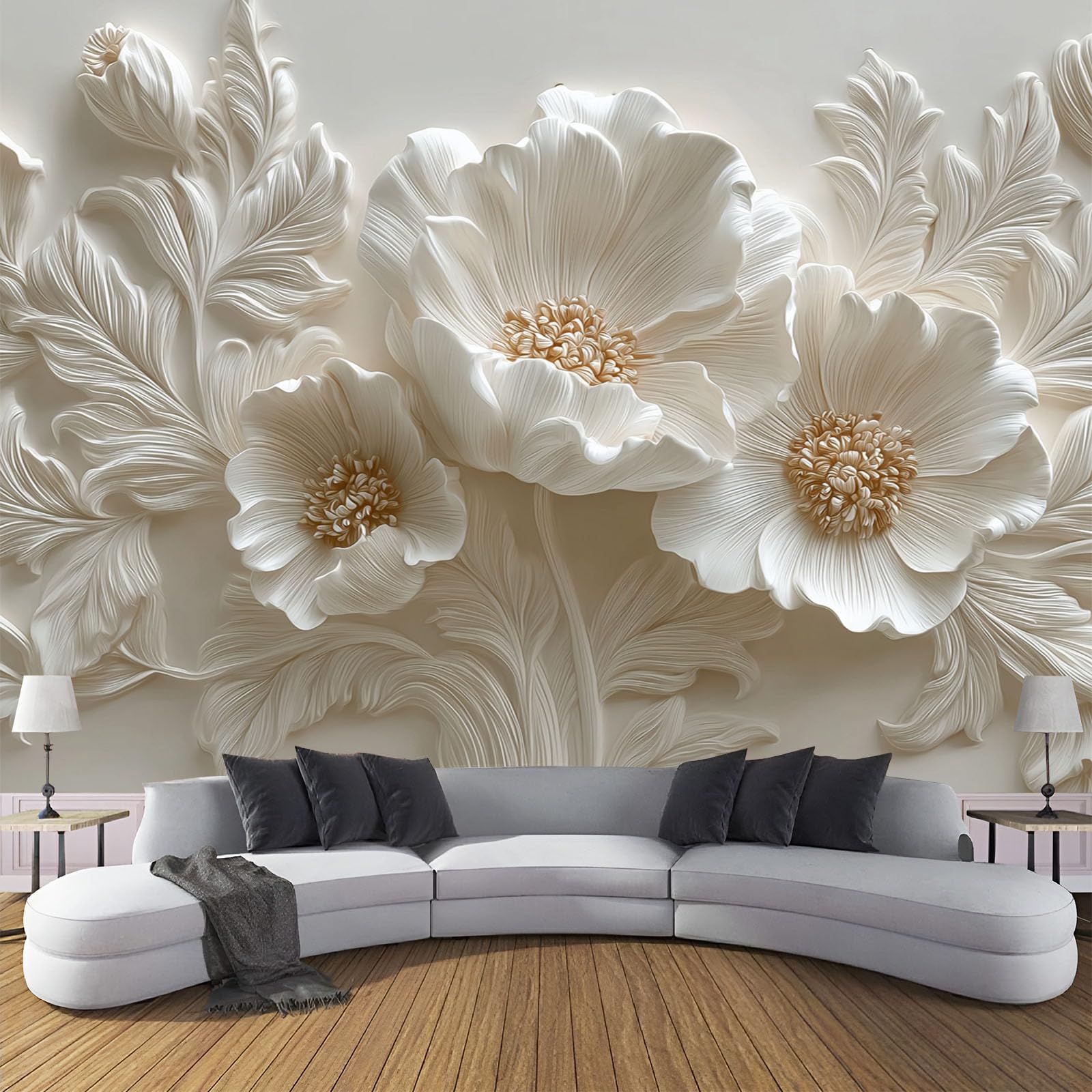 3D Carta Da Parati Panoramica Petali Astratti Foglie,300×210cm Fotomurale in TNT Murali Rilievo Fiori Piante Per Soggiorno, Adulto Camera Dei Bambini, Ristorante Decorazione Grandi Murali Poster