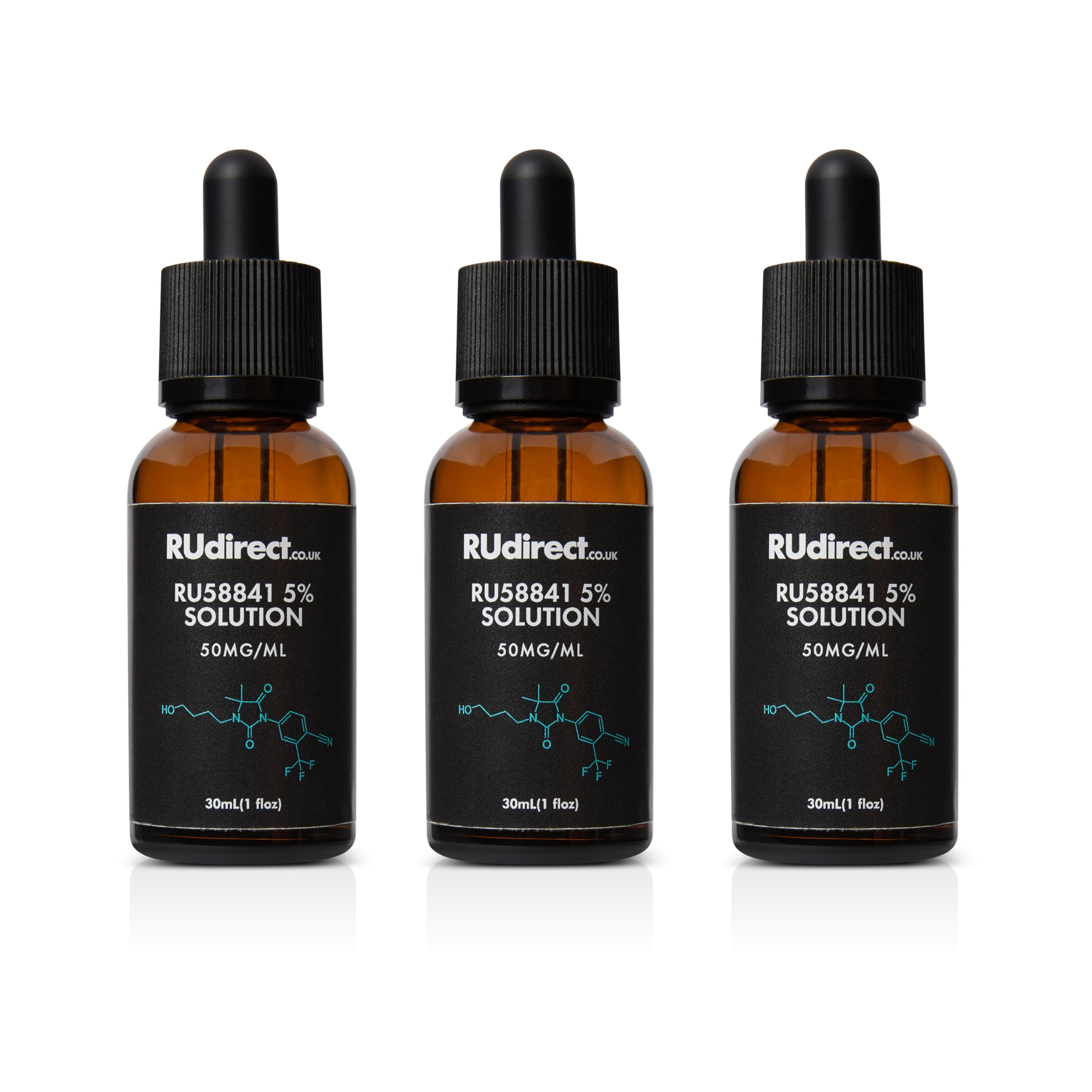 RU58841 5% Solution - Topical DHT Blocker for Scalp Hair Loss - Lab Tested Formulation (3 bottles)