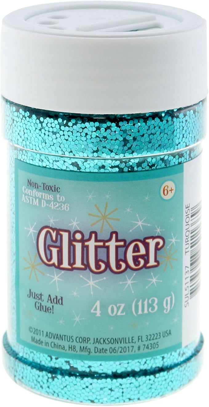 Sulyn Turquoise Glitter Jar, 4 Ounces, NonToxic, Reusable