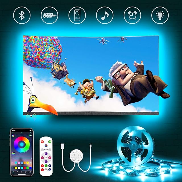 HAMLITE LED Lights for TV, 4.5m USB TV LED Backlight for 60 65 Inch TV/Monitor; App Control Bluetooth LED Strip Lights Bias Lighting Changing 16 Million RGB Colors Sync Music/Sound