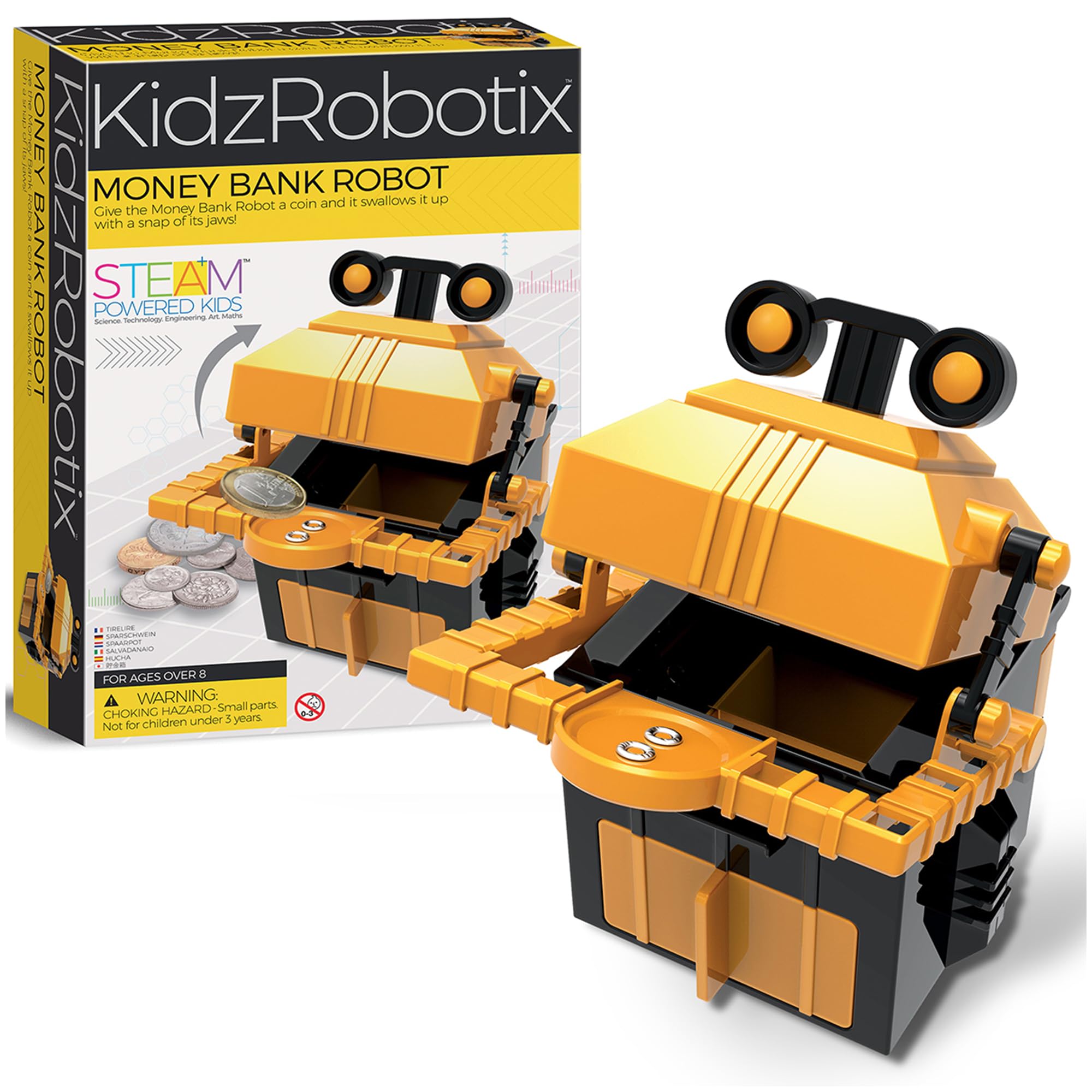 4M Money Bank Robot – Build a Mechanical Coin-Eating Robot with Motor – Educational STEM Science Toy for Kids Ages 8+ – Learn Engineering & Recycling Fun