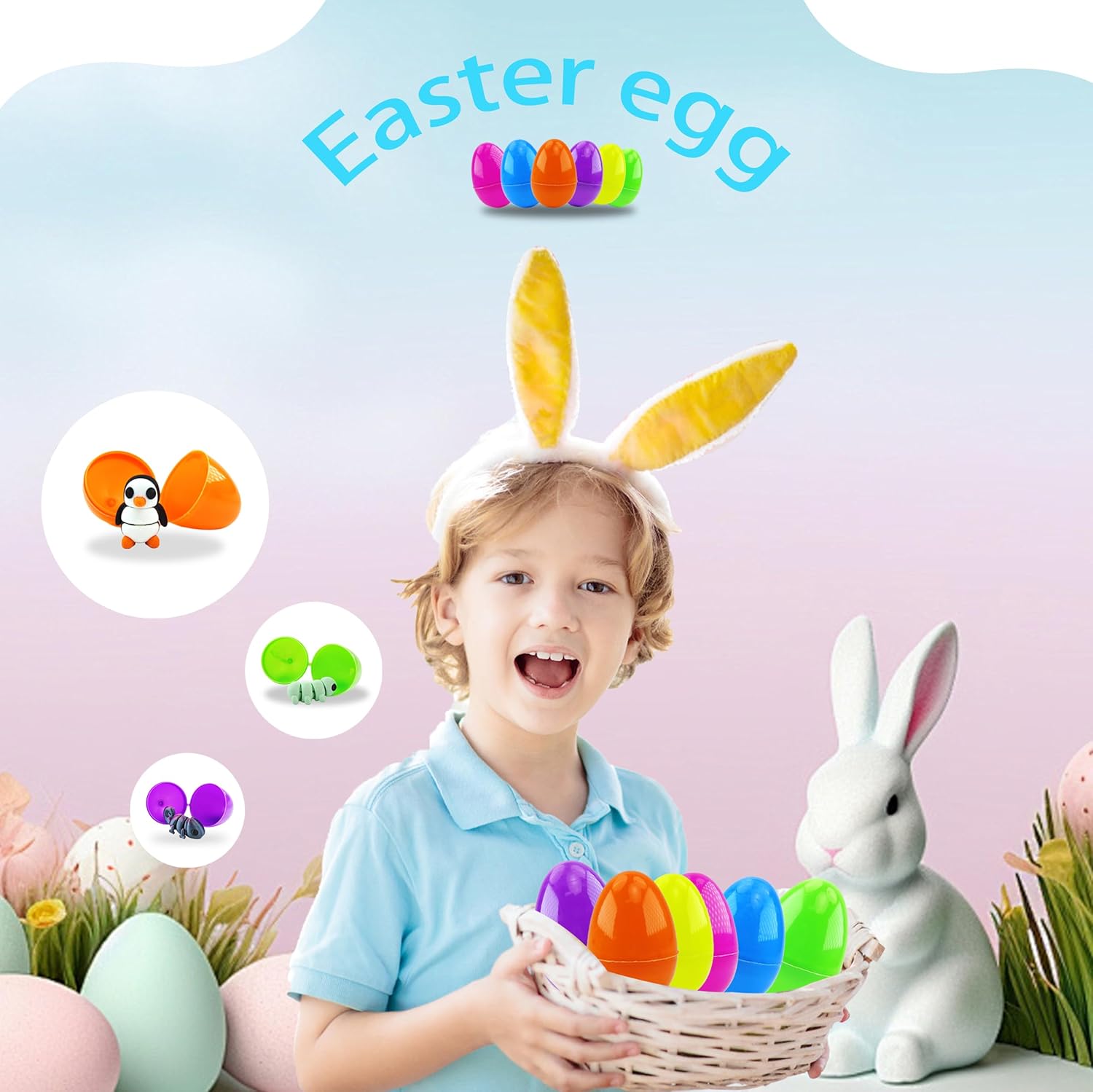 Easter Egg with 38 pcs 3D Printed Animal Figurines Set,Articulated, Flexible, and Exquisitely Cute, Easter Basket Stuff Fillers with Easter Egg, for Kids.