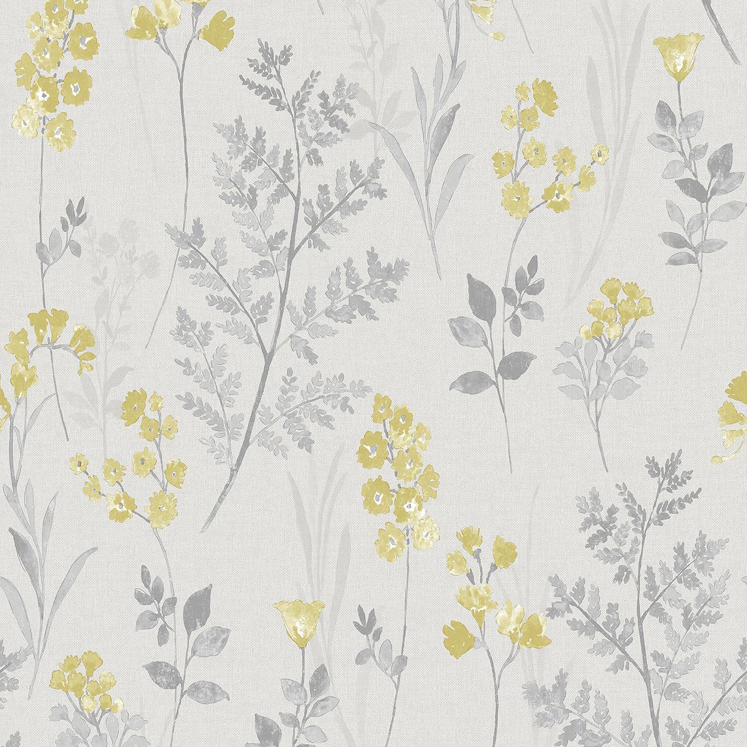 Yöl Yellow And Grey Pashley Wallpaper Floral Grey Yellow Flower Natural
