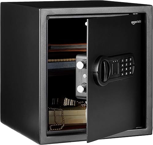 Amazon Basics Caja fuerte electrónica de seguridad para el hogar de acero con bloqueo de teclado programable para documentos, joyas, objetos de