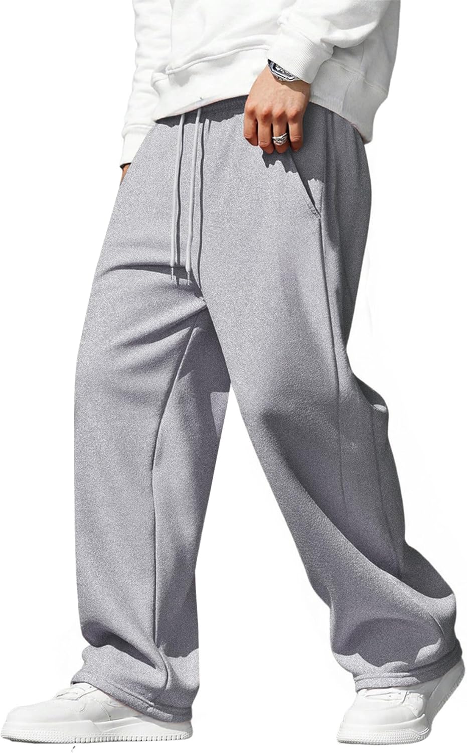 JMIERR Mens Baggy Pants Drawstring Stretch Loose Fit Wide Leg Streetwear Pants with Pockets