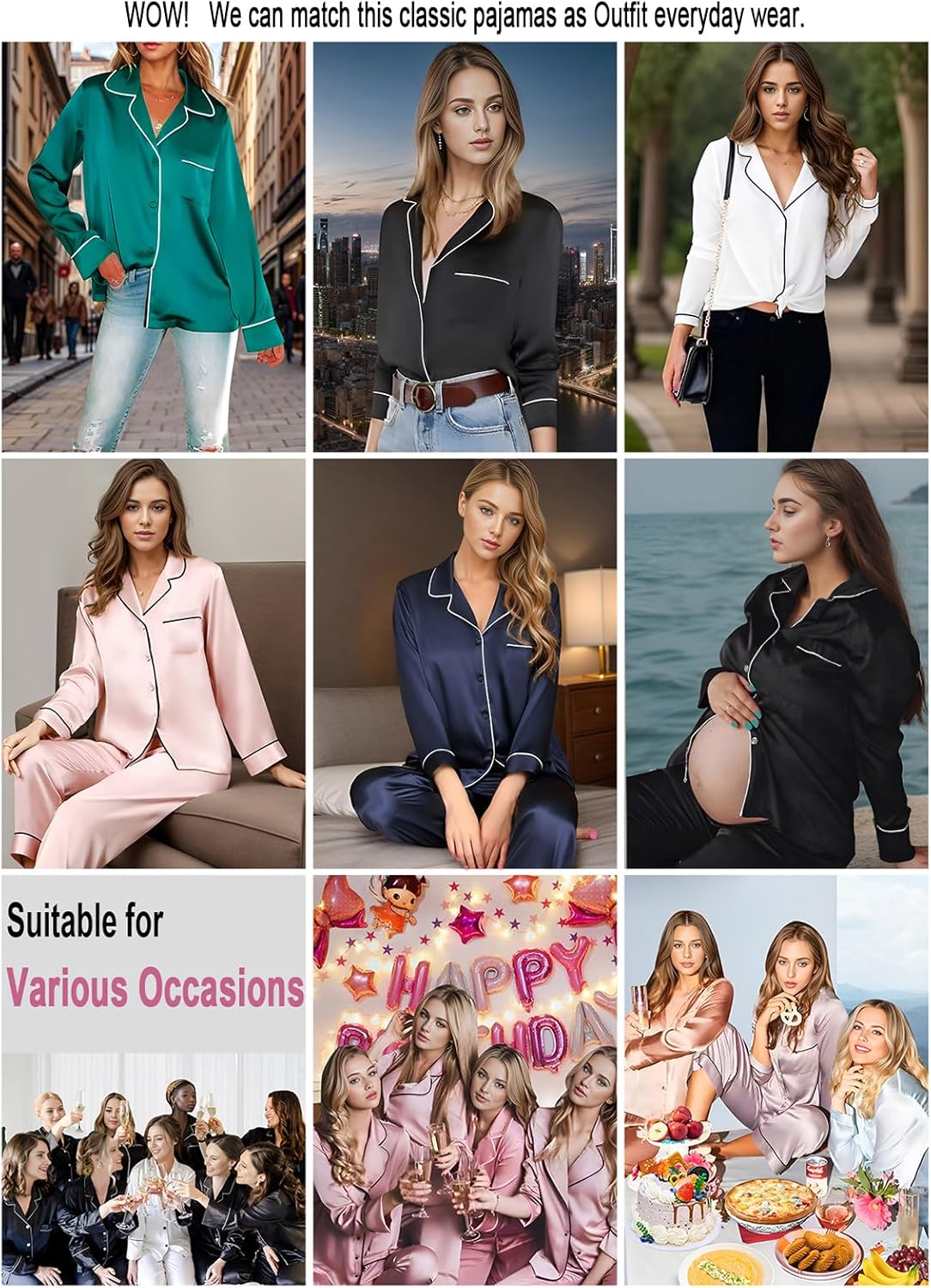 LONXU Silk Satin Womens Pajama Sets Button Down Sleepwear Loungewear XS~3XL 6 81tRTPv1YrL. AC SL1500