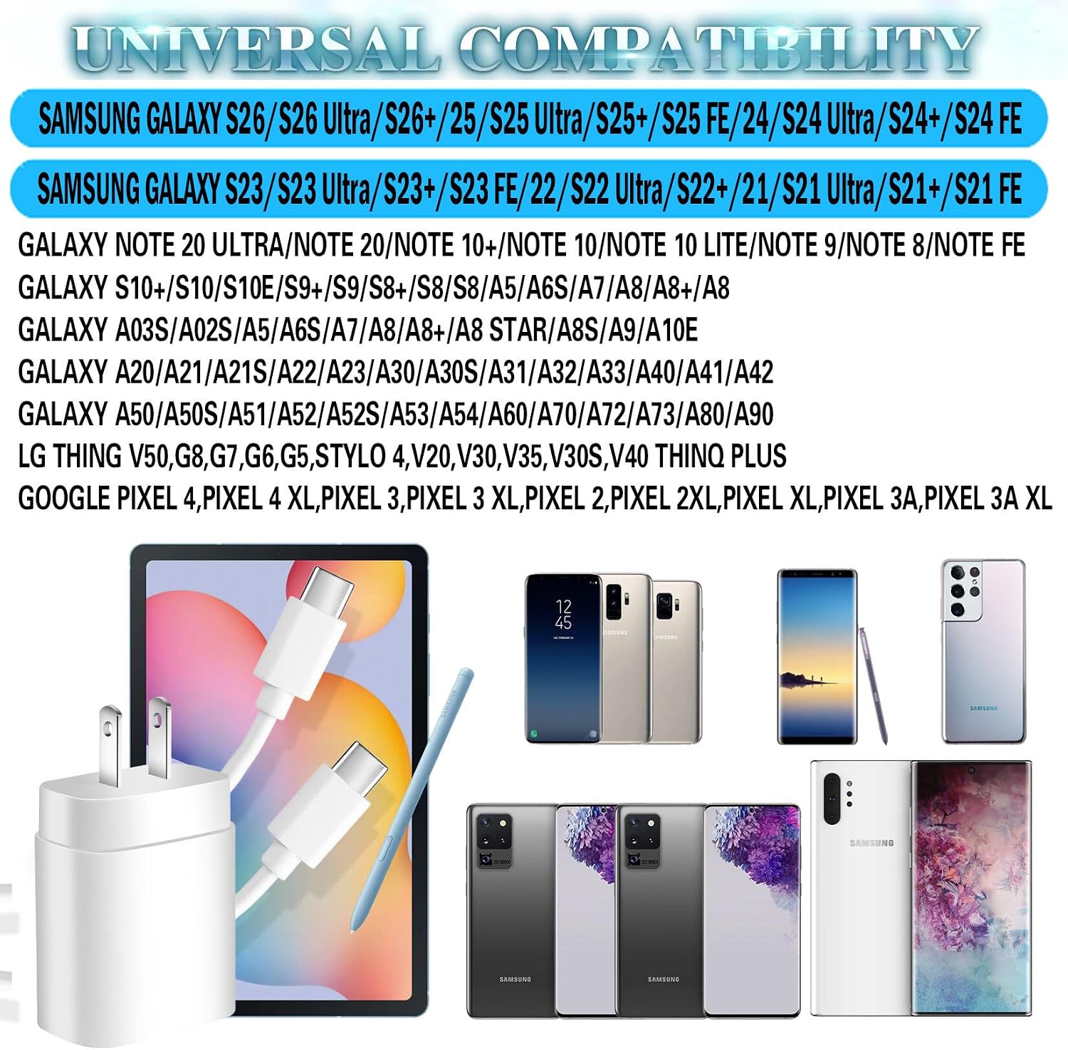 Samsung Super Fast Charger,25W Samsung Charger Fast Charging Block,2Pack Type C Android Phone Charger,USB C Cable for Samsung Galaxy S26 Ultra/S26+/S25/S24 FE/S23/S22/S21/A14/A54/Z Fold 7/6/Z Flip 7/6
