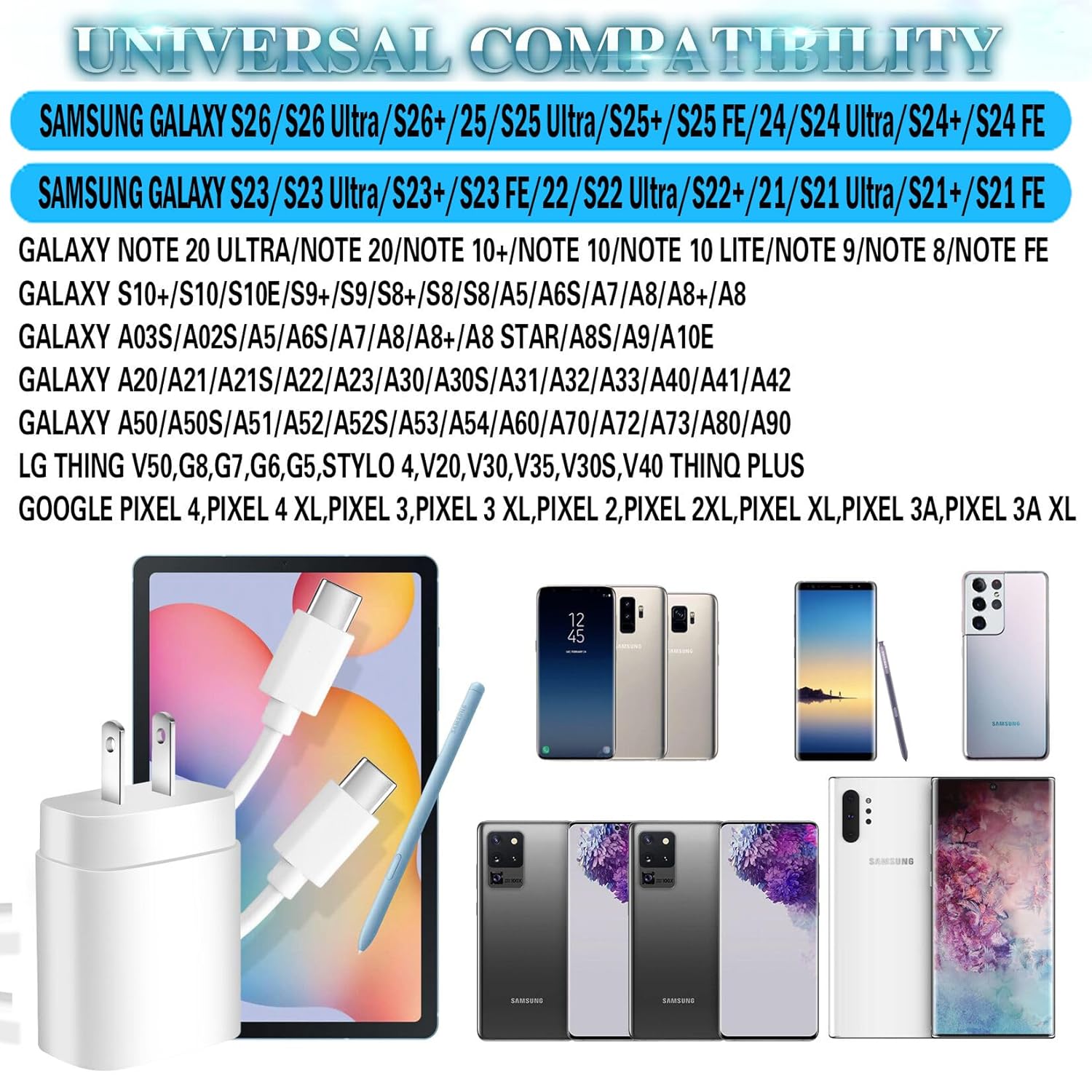 Samsung Super Fast Charger,Samsung Charger Fast Charging Block,3Pack 25WSamsung USB C Wall Charger,10FT Quick USB C Cable for SamsungGalaxy S26 Ultra/S26+/S25+/S24/S23/S22/S21+/Z Fold 7/6/Z Flip 7/6