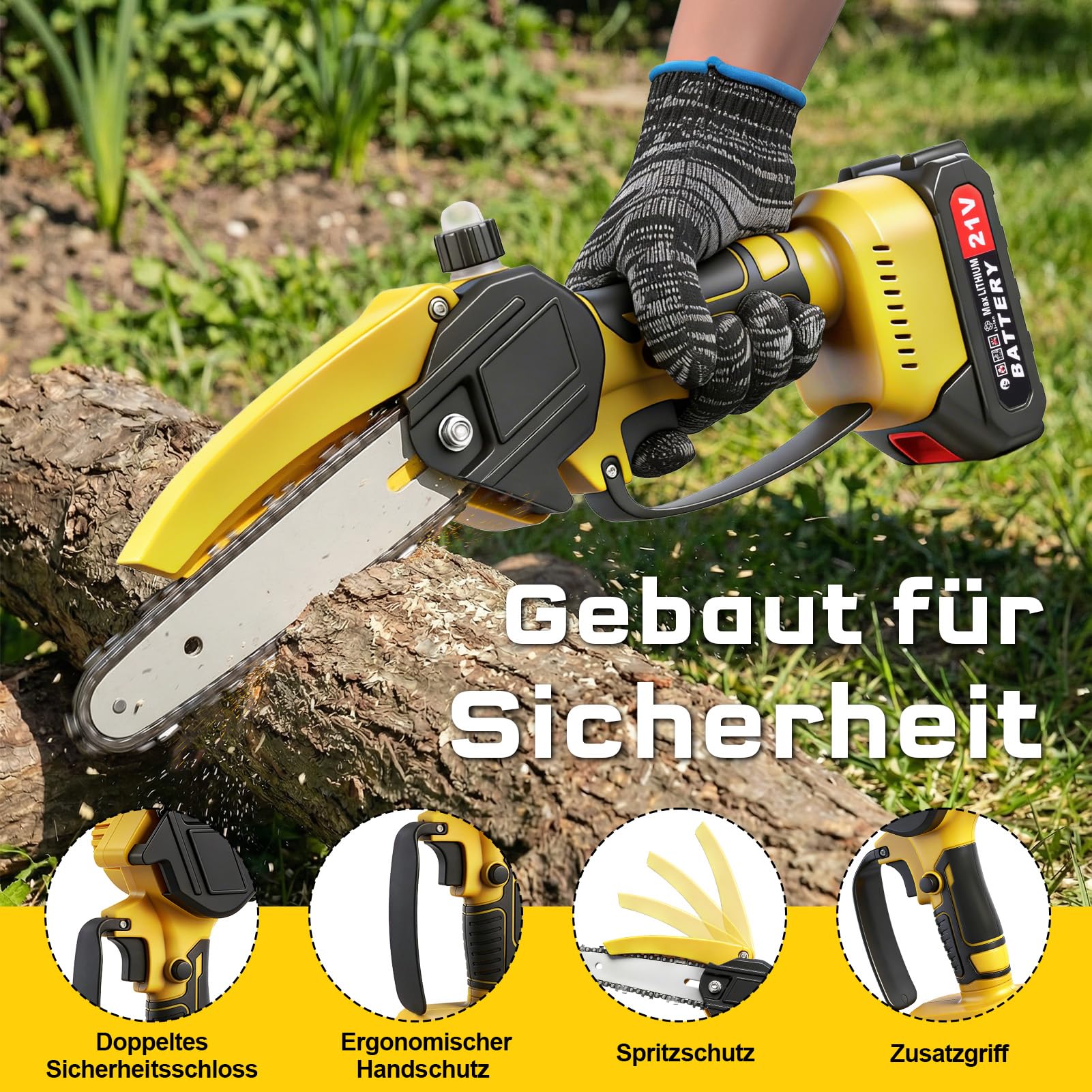 2-in-1 Hochentaster Akku & 6 Zoll Mini Kettensäge mit 2×2.0ah Akku, Bürstenloser Motor, Arbeitshöhe bis1.72m, 21V Teleskop Astsäge Astschere Hochentaster Elektrisch für Baumzweige, Holzschneiden