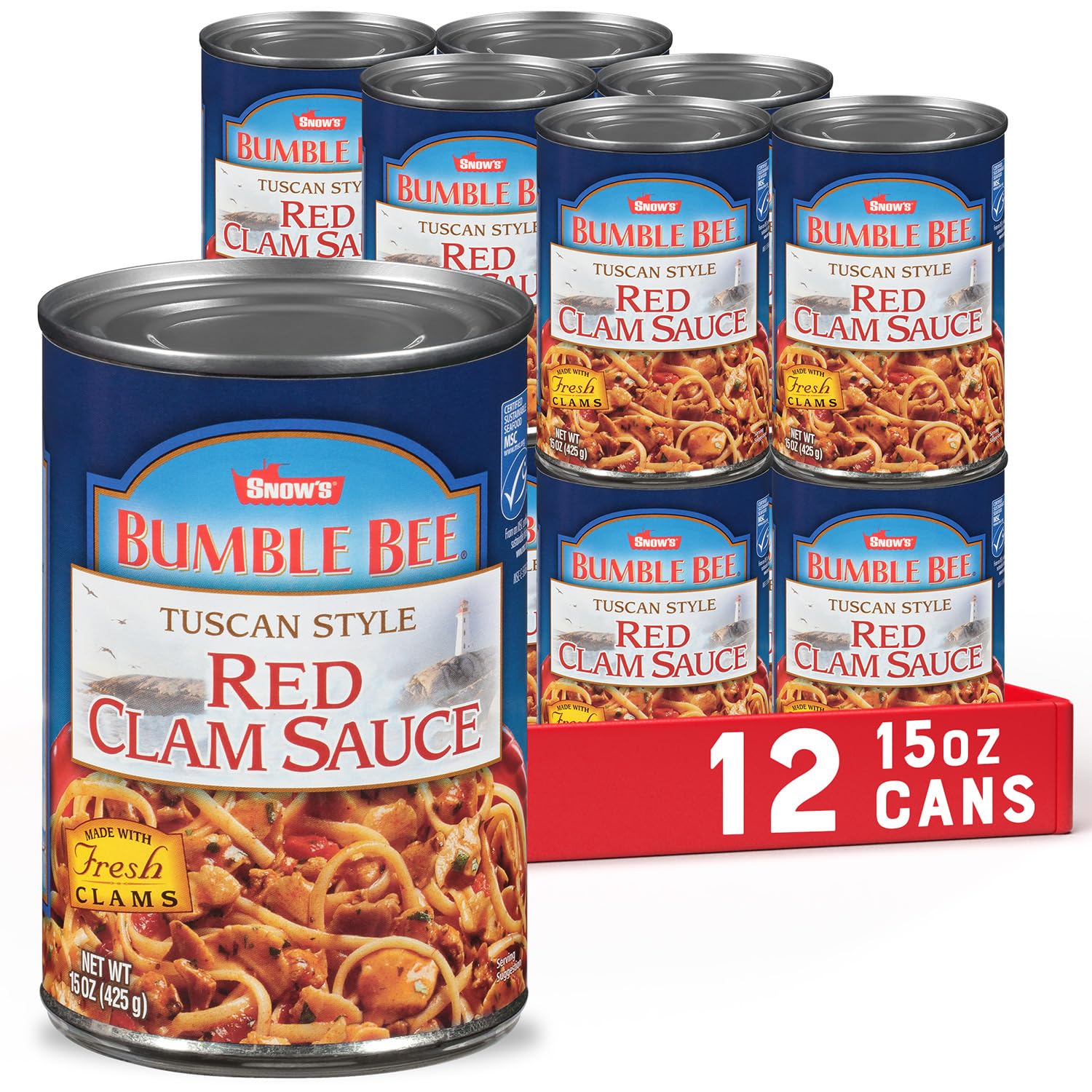 Snow's Tuscan Style Red Clam Sauce, 15 oz (Case of 12) - Authentic Italian Clam Sauce - Made with Fresh Clams, Garlic & Spices - Serve with Your Favorite Pasta or Add to Seafood Recipes