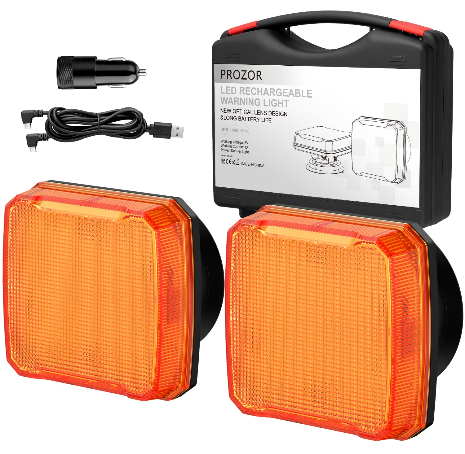 PROZOR Magnet Warnleuchte LED 2PCS Gelbe Auto Rückleuchten Set Notfall Warnleuchte 18 Blitzmodi IP65 Magnetfuß für LKWs, Baufahrzeuge usw