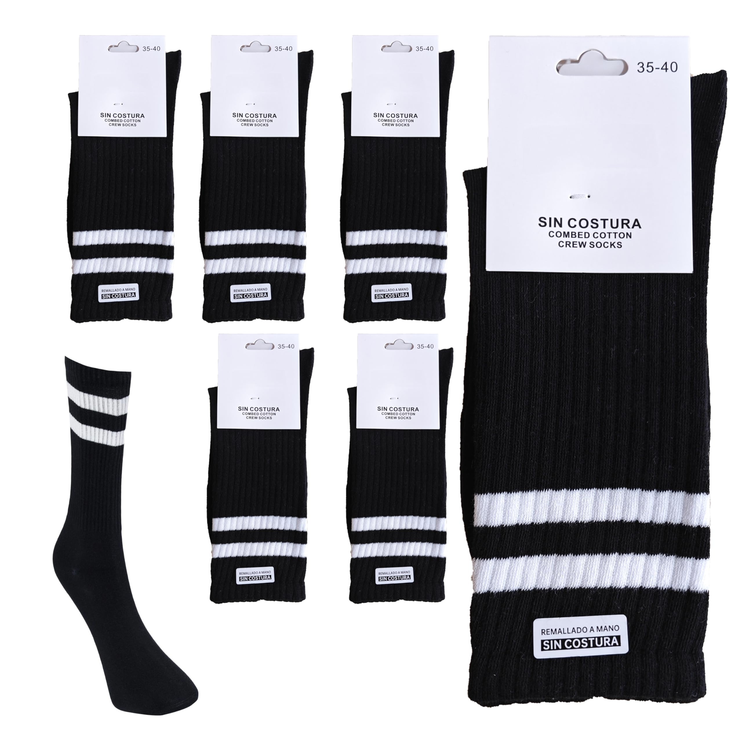HaraDeco Calcetines Rayas Deportivos para Hombre y Mujer 98% Algodón, Calcetines Hasta Pantorrilla Remallado a Mano Sin Costura, Calcetines Rayas Arriba Unisex para Deporte