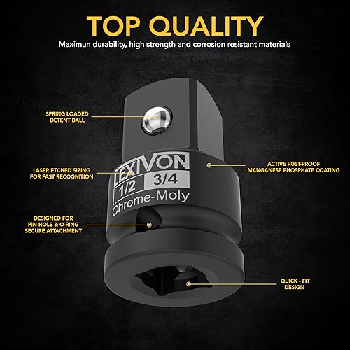 Miniatura 2 de LEXIVON Adaptador de enchufe de impacto de 12 pulgada, 12" hembra x 34" macho aumentador  acero de aleación cromo-molibdeno  Calificación de impacto