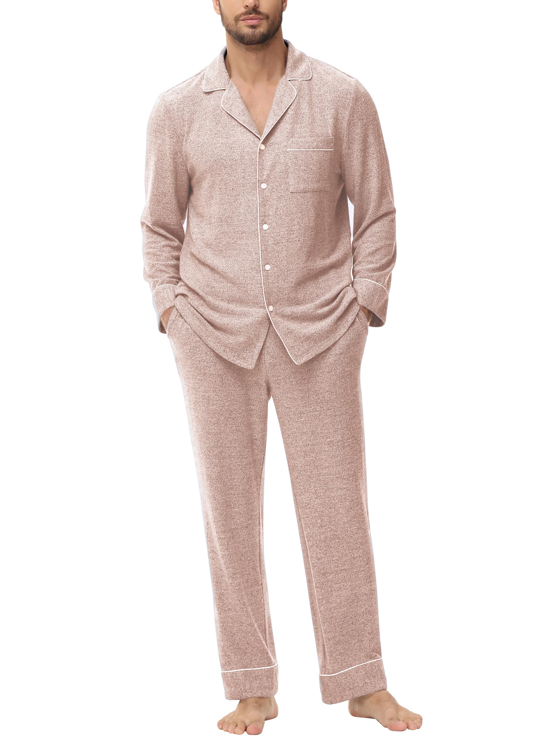 Mens Pajamas Set Long Sleeve Soft Pajamas for Men Button Down Sleepwear Pjs Lounge Sets with Pockets S-2XL-image-15