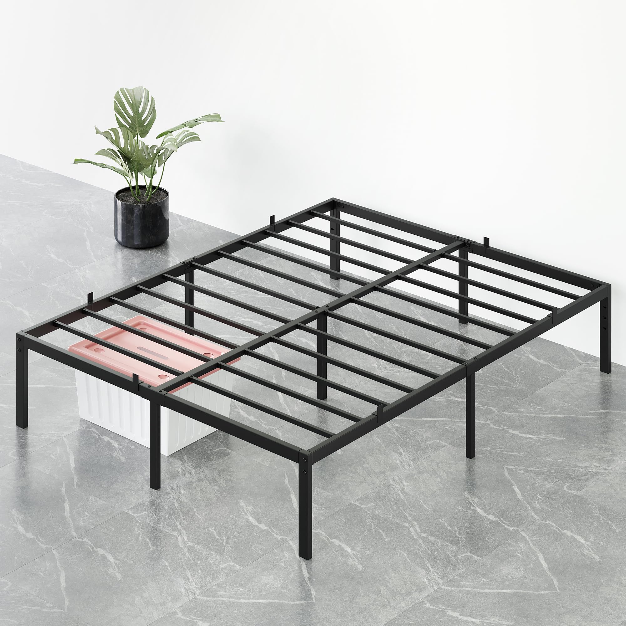 coucheta Full Bed Frame with Storage 14 Inch Metal Platform Bed Frame Full with Steel Slat Support No Box Spring Needed Heavy Duty Full Size Bed Frame Mattress Foundation Easy to Assemble