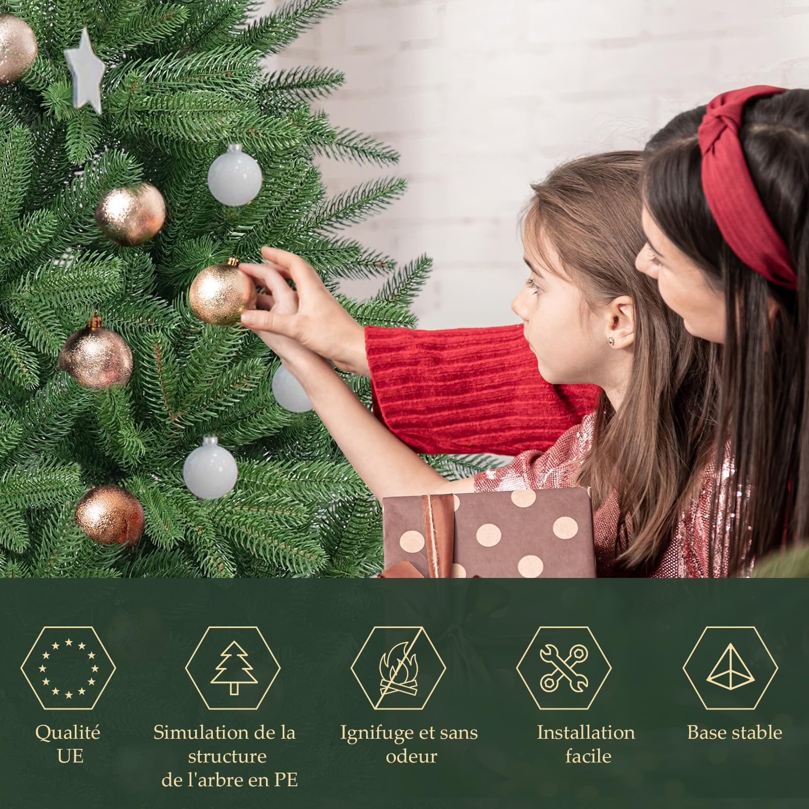 SALCAR Sapin de Noël Artificiel de qualité supérieure - 180 cm - en 100% polyéthylène - Vert Naturel - Couleur et Forme Stables - sans Odeur - Pas de Perte d'aiguilles