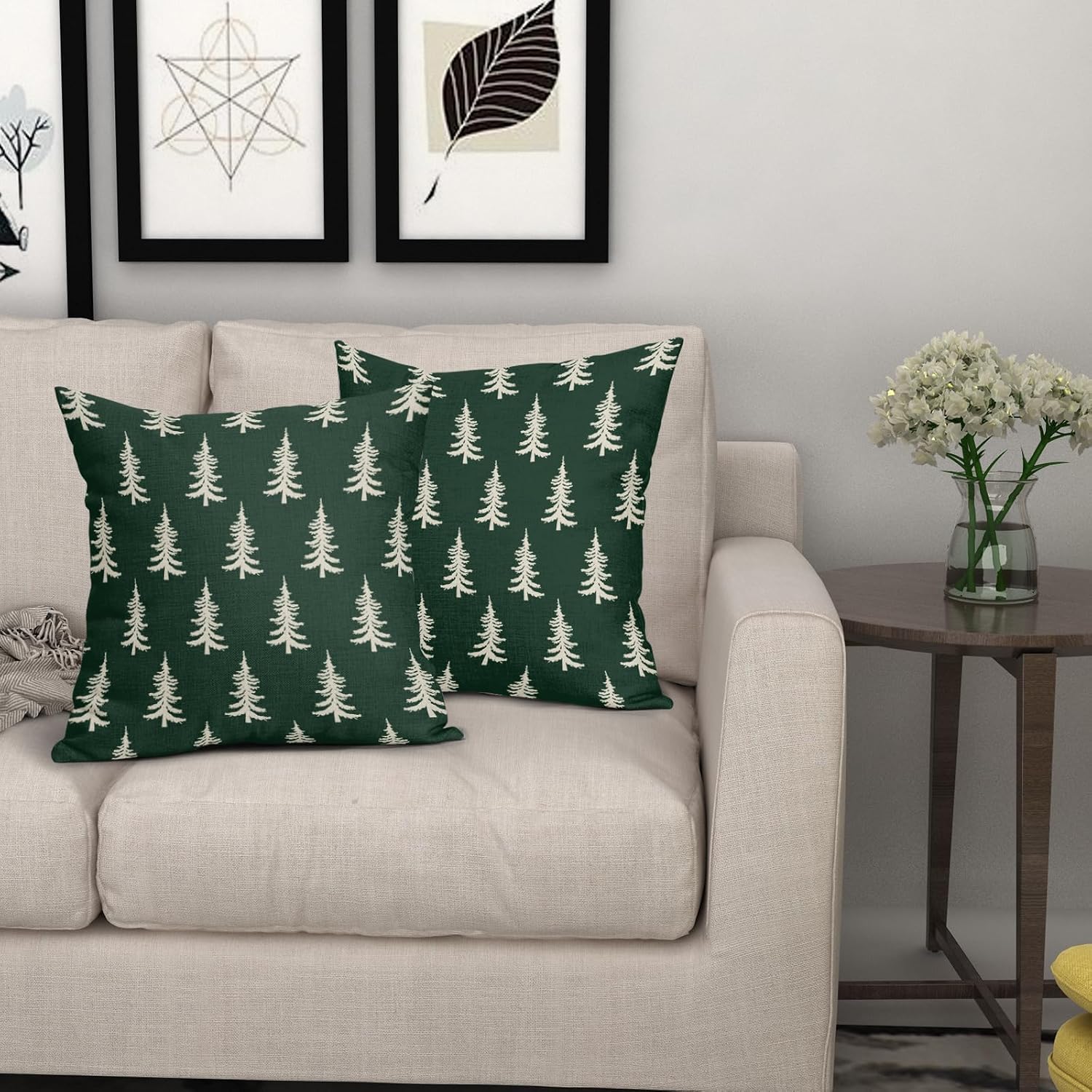Christmas Pillow Covers 24x24 Set of 2 Dark Forest Green Xmas Tree Rustic Style Winter Decorative Outdoor Pillowcases Farmhouse Vintage Holiday Decorations Throw Cushion Case Decor for Couch Sofa Bed