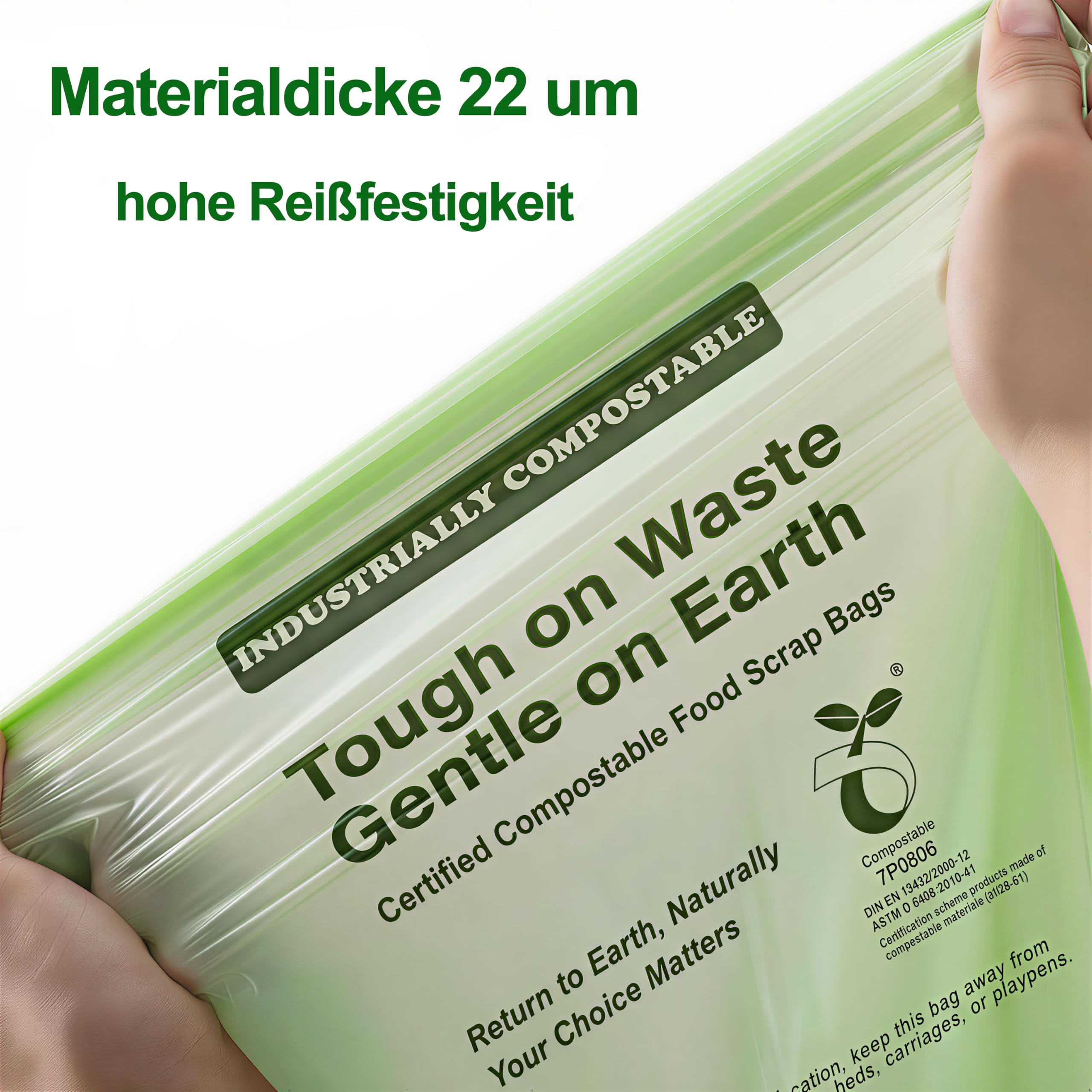 Sacchi della spazzatura biodegradabili da 50 l, 128 pezzi (4 scatole × 32 pezzi/rotolo), materiale amido di mais, certificato da piantine, ideali per cucina, garage e soggiorno, verde chiaro