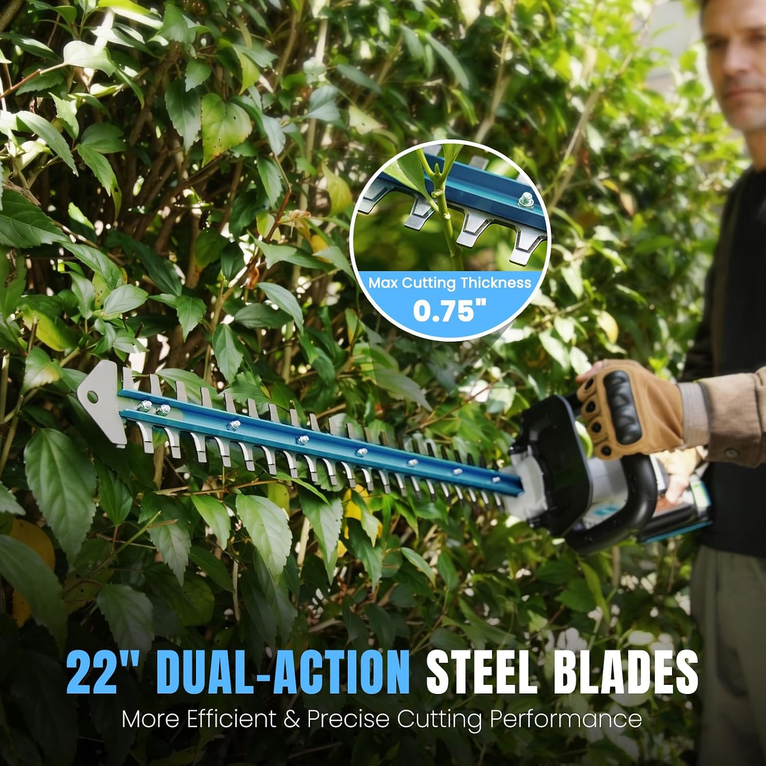 Hedge Trimmer Cordless 22" - 21V Powerful Electric Hedge Trimmer with 2 x 2.0Ah Batteries and Fast Charger, Easy to Use, 3200RPM Lightweight Battery Powered Bush Trimmers for Garden, Yard Care, GT860