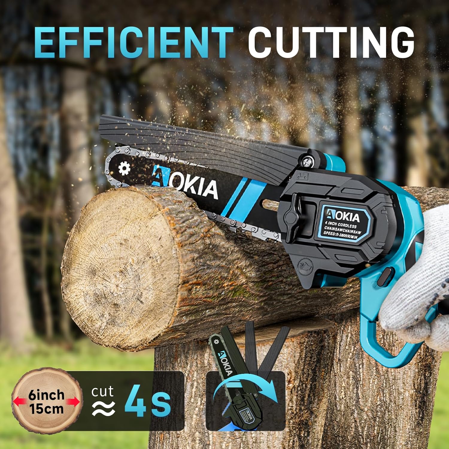 Mini Chainsaw, 20V Cordless 6 Inch Electric Handheld Chainsaw with 2×1.5AH Batteries, Lightweight Battery Powered Saw for Tree Trimming, Fruit Tree Pruning, Yard Work, Gifts for Men Women, Blue