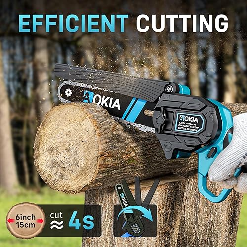 Miniatura 2 de AOKIA Mini motosierra eléctrica inalámbrica, pequeña de mano de 20 V, 2 baterías con cargador de 6 pulgadas, funciona con sierra accionada para el