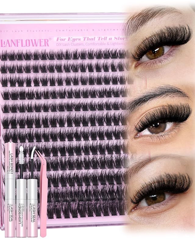 LANFLOWER Kit de Cílios Postiços em Tufos D Curl, Comprimentos de 10 a 20 mm