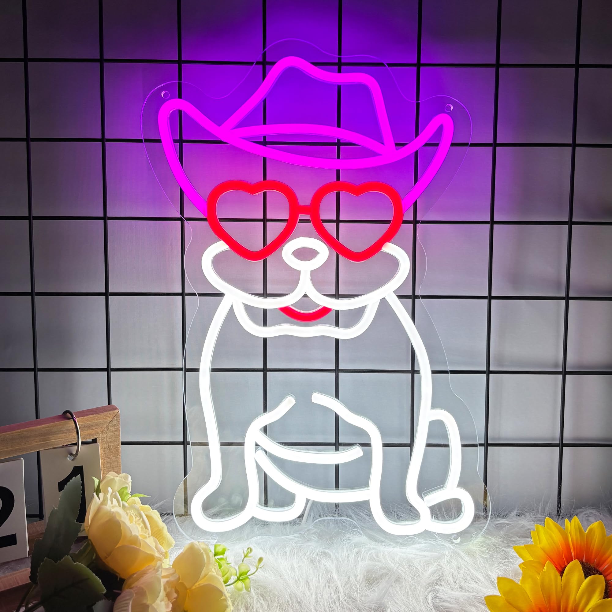 Cowboy French Bulldog Neon Sign, French Bulldog LED Sign for Wall Decor, Cute Cowboy Dog Led Light Sign for Pet Shop, Bedroom, Home Wall Decor, Dog Party Decor, Gift for Dog Lover and Bulldog Fans — image 1