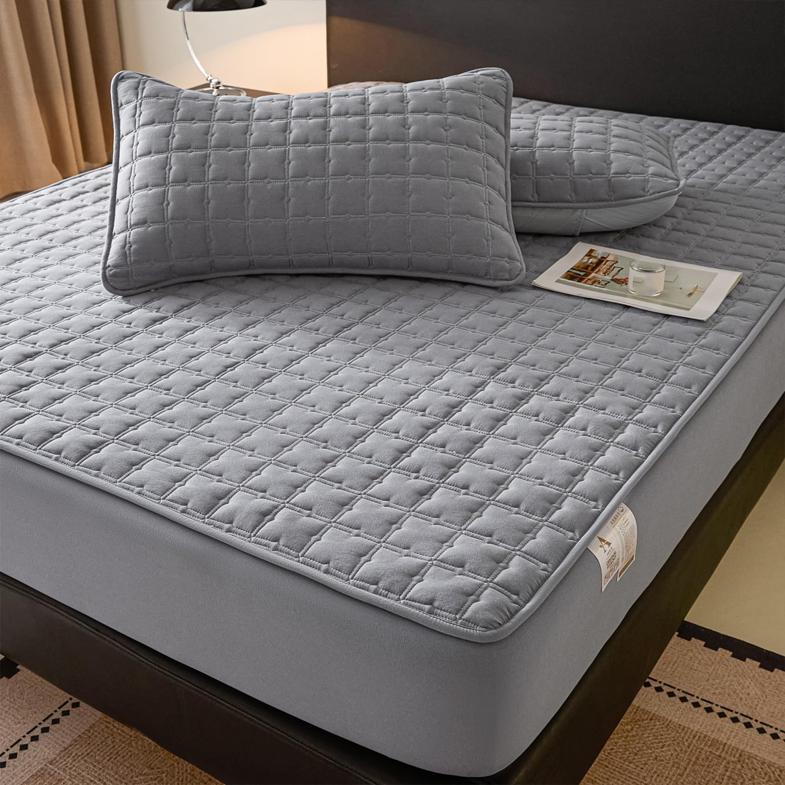 Spannbettlaken 180x200 Khaki Baumwolle Großes Doppelbett | Einfarbig，360°elastische,Ganzjahresgeeignet,mit 2x Kissenbezug von 50x75 cm,Passend für Matratzen bis 30 cm