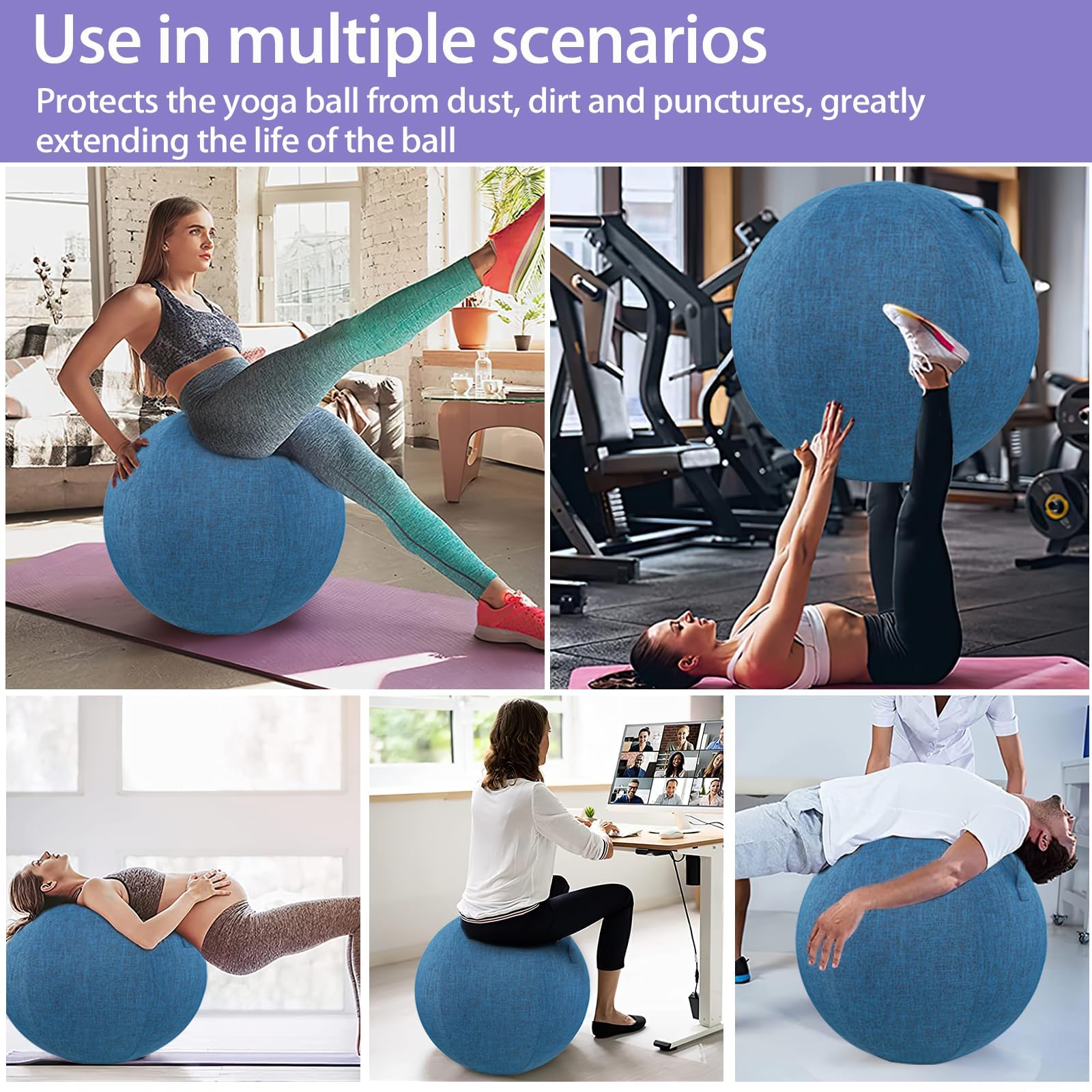 Housse de ballon de yoga anti-rayures avec poignée Bleu 85 cm