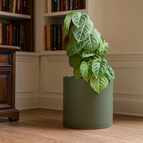 Miniatura 13 de D'vine Dev Macetas de plástico de 10 pulgadas para macetas de plantas con agujero de drenaje y platillos sin costuras, color negro, 74-X-B-2 Mate