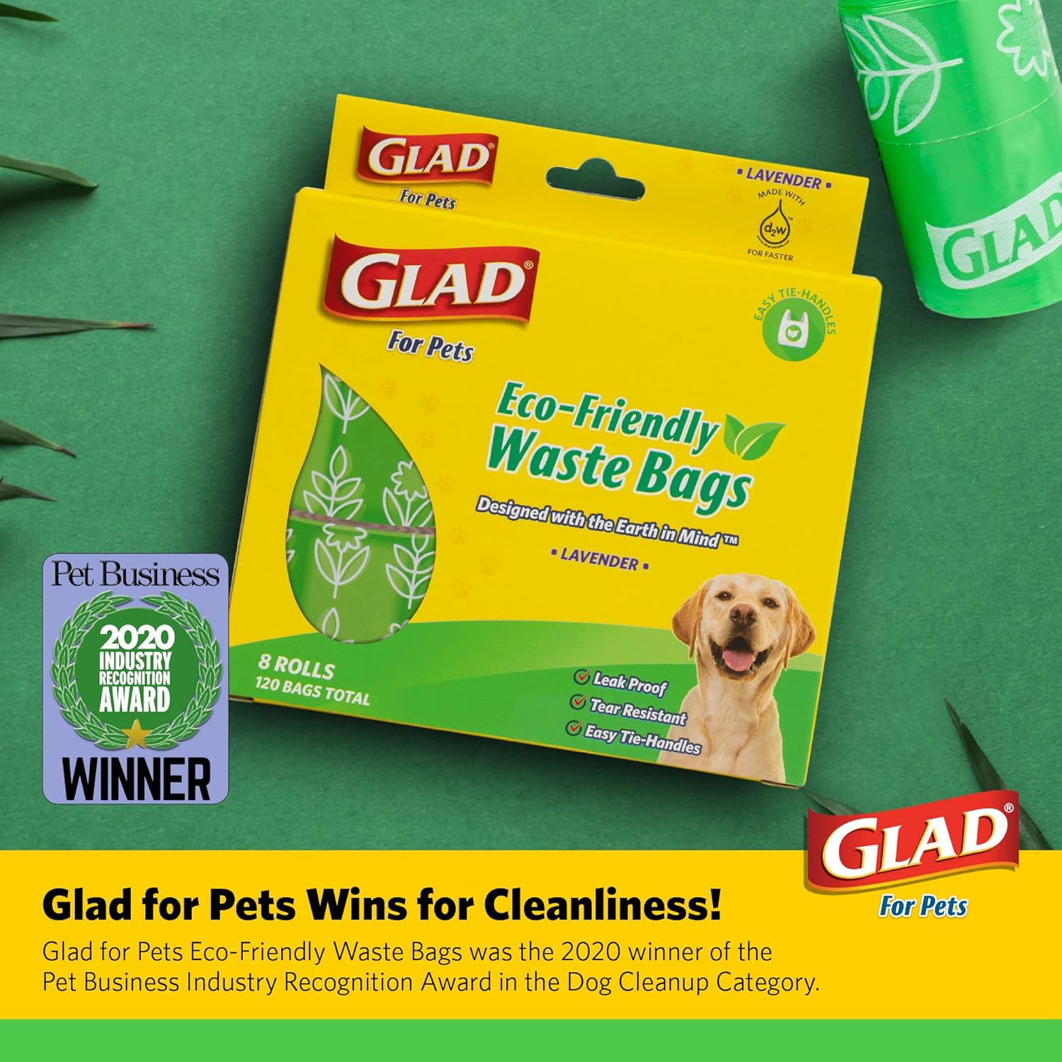 Glad Eco Friendly Dog Waste Bags | 8 Rolls of Lavender Scented Dog Waste Bags, 120 Bags in Total | Dog Waste Bags for All Dogs, Leak Proof and Strong Dog Poop Bags : Everything Else