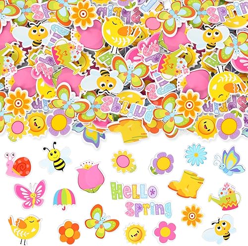 Whaline 360 calcomanías de espuma de primavera, diseño de flores de dibujos animados, mariposa, abeja, 20 diseños, Hello Spring, autoadhesivas,