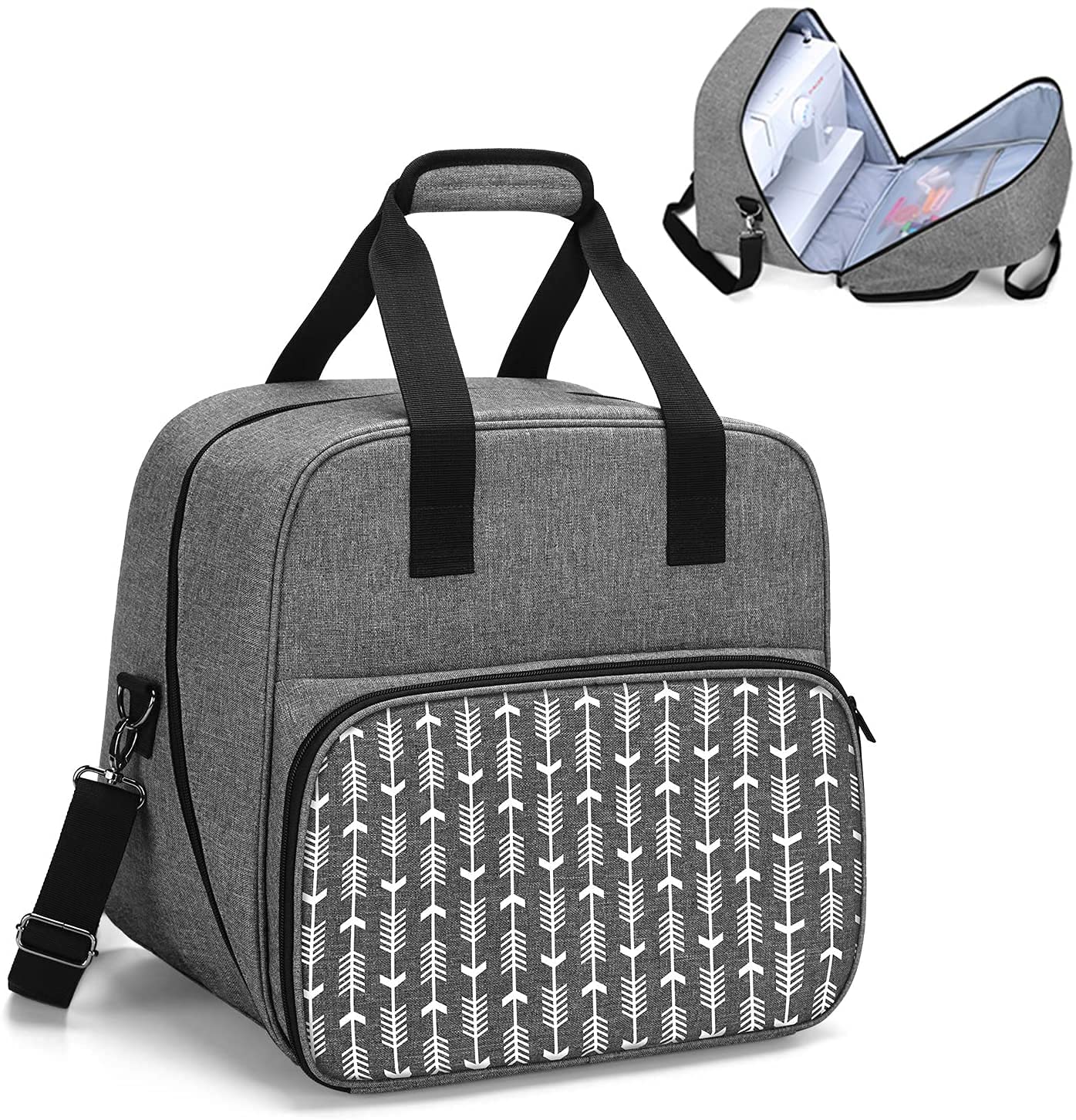 Yarwo Bolsa para Máquina de Coser, Maletas de Transporte Máquinas de Coser Adecuado para la Mayoría de Las Máquinas de Coser, Gris con Patrón de Flecha