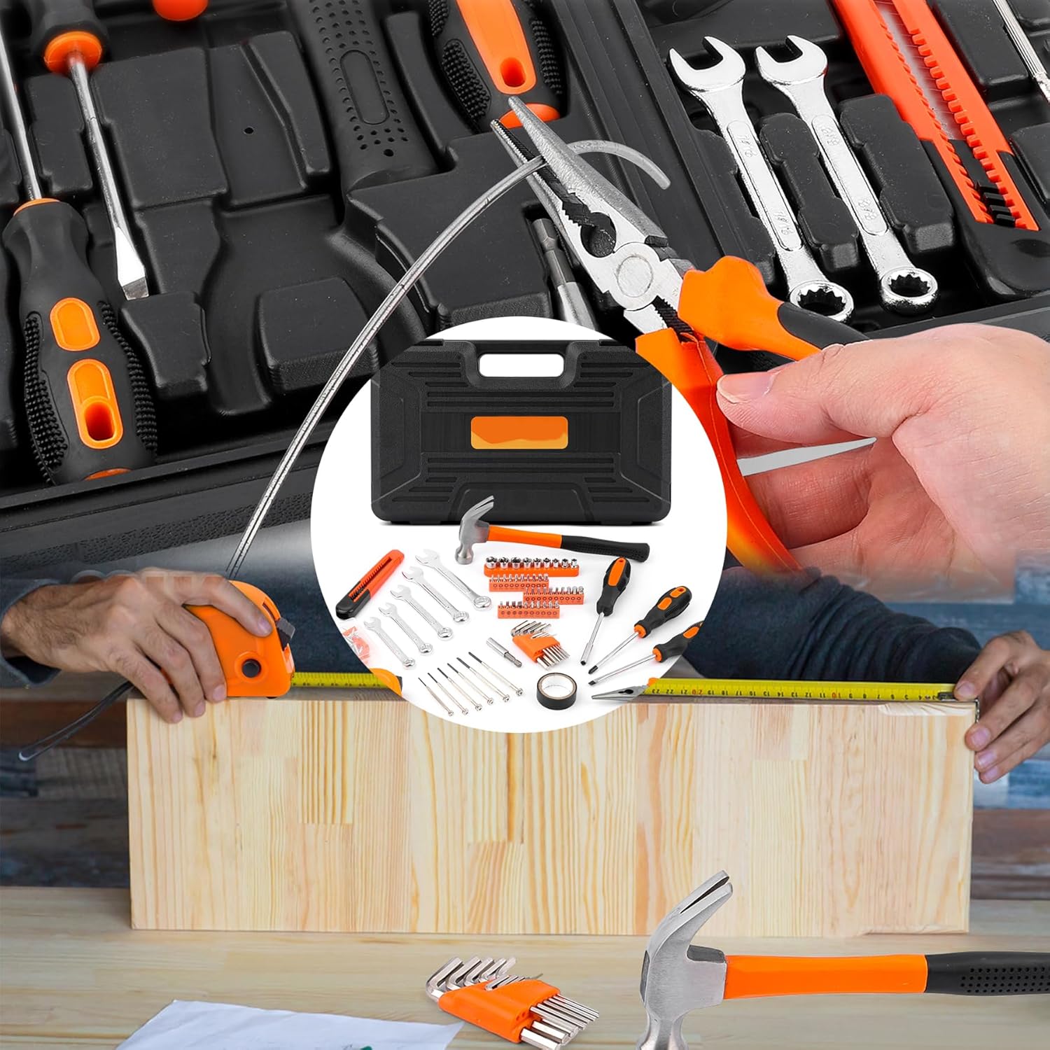 Tool Set, 148 Piece Automotive and Household Tool Set, General Household Hand Tool Set with Storage Toolbox, Perfect for Car Enthusiasts and DIY Home Repairs (Orange)