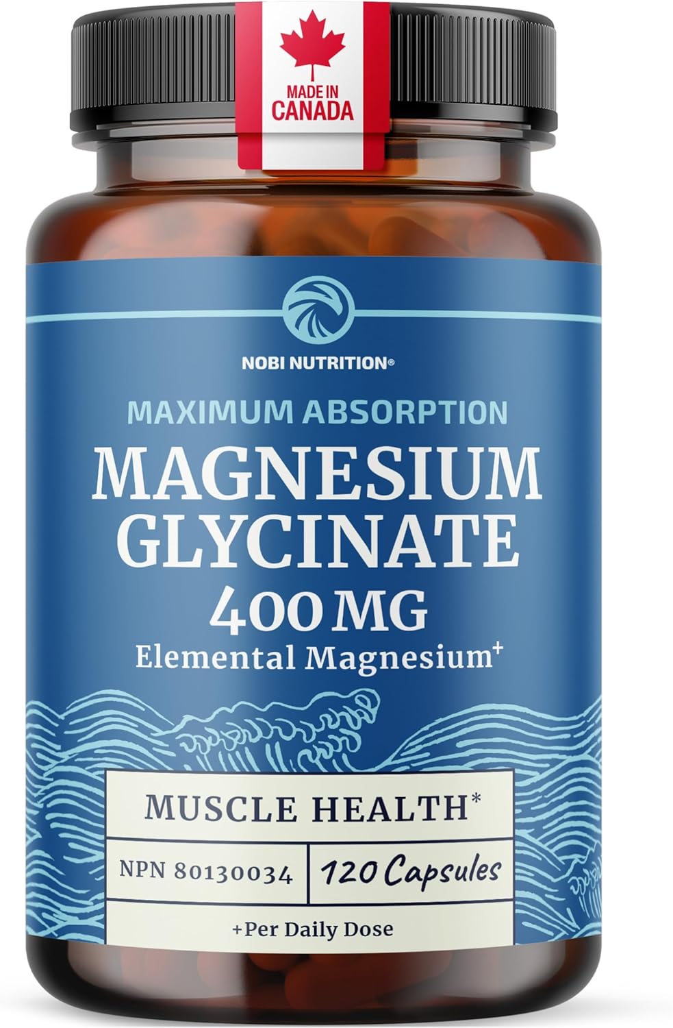 Magnesium Glycinate | 400MG Elemental Mag Per Serving | Muscle, Relaxation, Heart, Bone & Teeth Support | High Potency Magnesium Bisglycinate 200MG Elemental Per Capsule | Made in Canada | 120 Ct