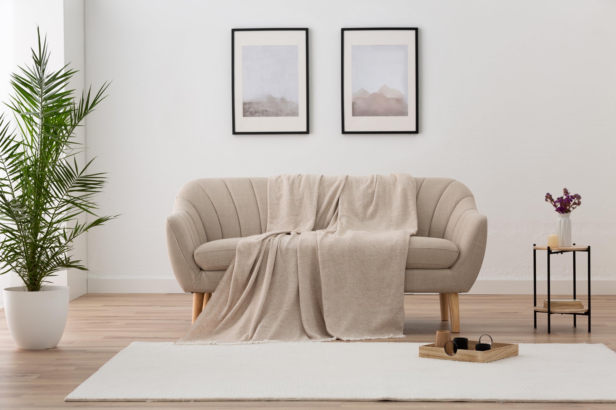 Todocama - Manta de Algodón Extrasuave con Diseño Rayas, Colcha Multiusos Four Seasons para Sofá, Cama, Funda Decorativa y Manta Fular (Beige Arena, 120x180cm). (Paquete de 2)