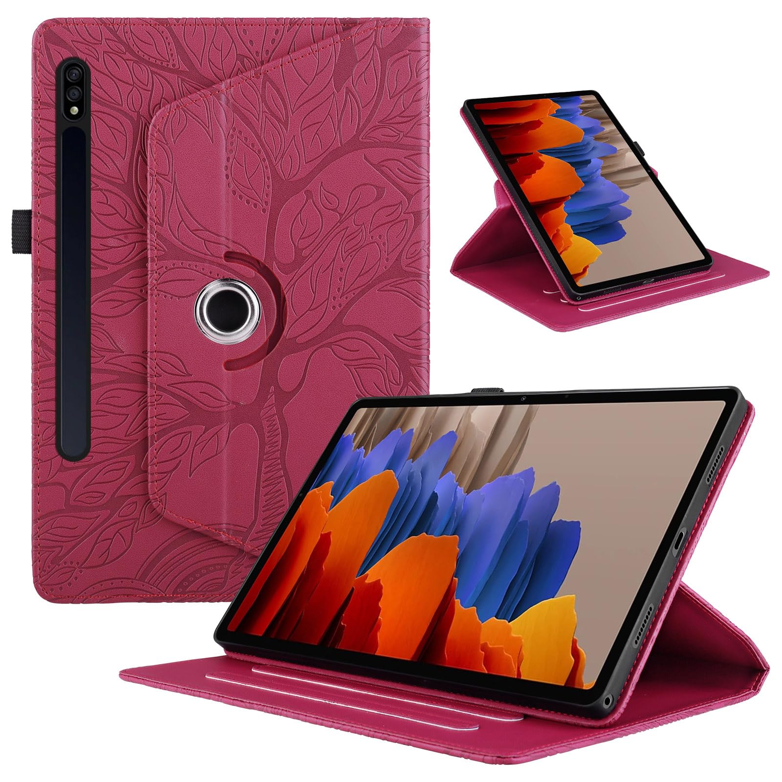 Hülle für Samsung Galaxy Tab S10+, S10 Plus/Galaxy Tab S9 FE+ / S9 Plus 12.4 Zoll, PU Leder Multi-Winkel 360 Grad Drehbare Leichte Schutzhülle, Rotating Case Cover mit Stand Funktion - Rot