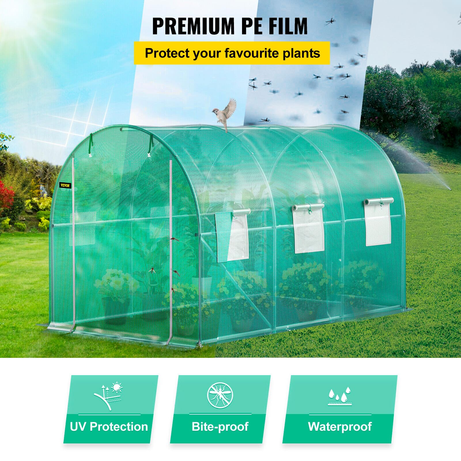 VEVOR Invernadero de Túnel 3,5 x 2 x 2 m Invernadero de Jardín Tipo Túnel con 6 Ventanas de Malla Marco de Acero Invernadero Caseta de Jardín Huerto Blanco para Cultivo de Plantas Flores Verduras