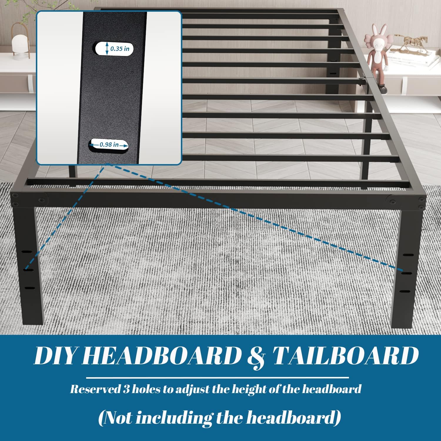 Heavy Duty Twin Size Bed Frame 18 "High Metal Platform Bed Sturdy Steel Slat Mattress Base,with Bed Bottom Storage Space,No Box Spring Needed,Quick Installation,Non-Slip Noiseless