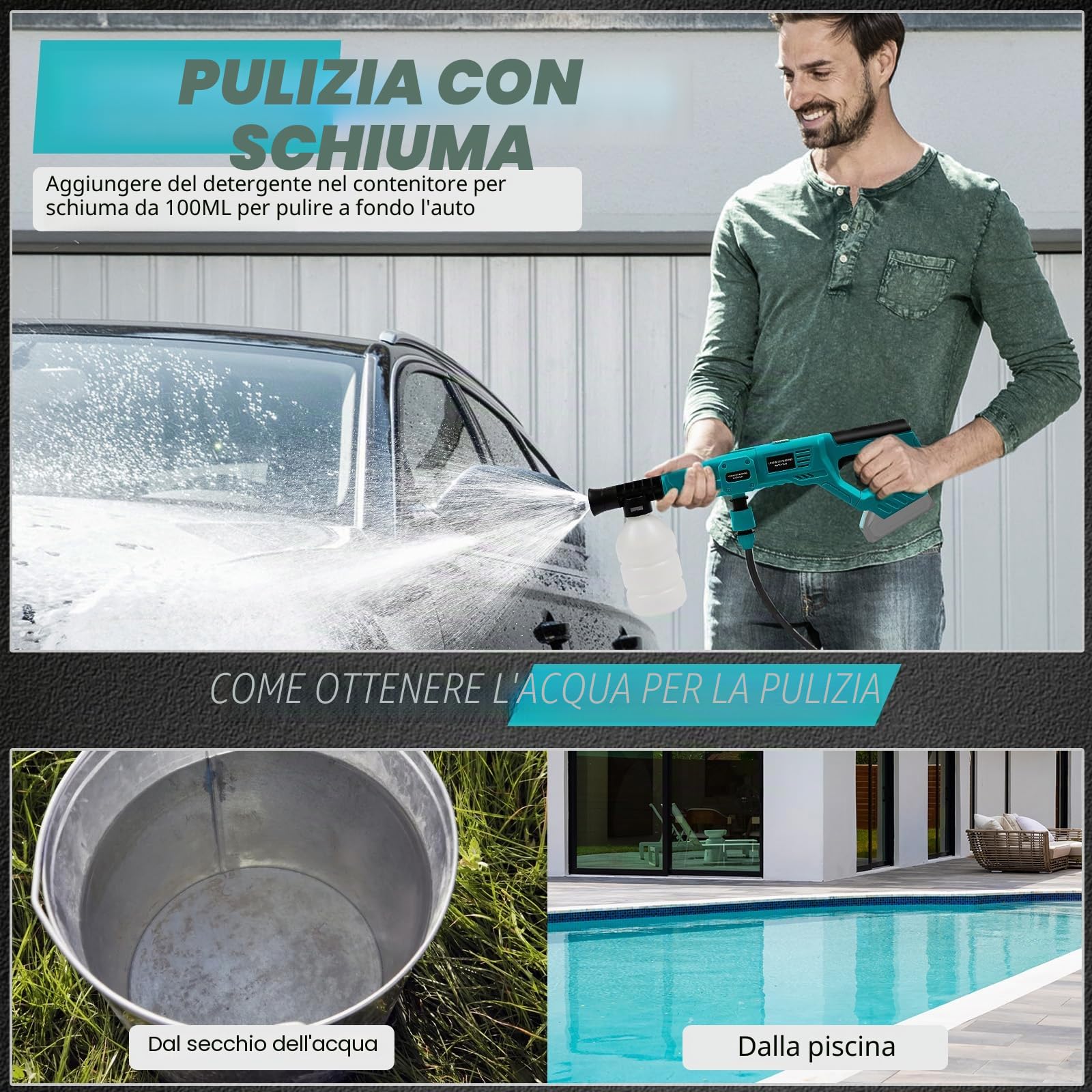 Idropulitrice Portatile per Makita 18V Batteria, 750PSI Idropulitrice a Batteria con Kit di Accessori, Ugello Rotante 6 in 1, Ideale per Auto Barche Giardino