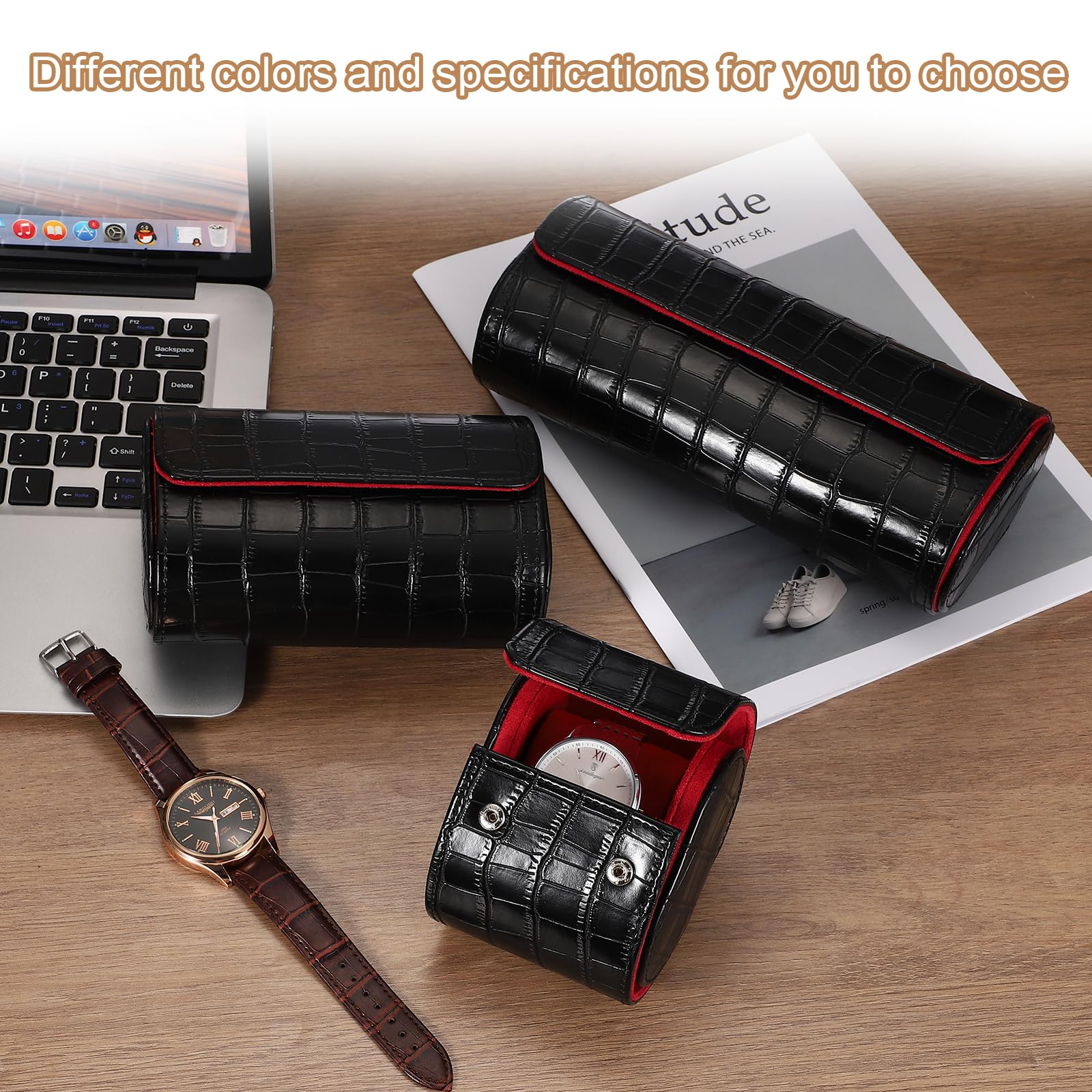 Étui de voyage pour montres sourcing map pour hommes, étui en cuir à motif crocodile, boîte de rangement portable pour montres, idéal pour Noël, un anniversaire ou toute autre occasion, 2 emplacemen