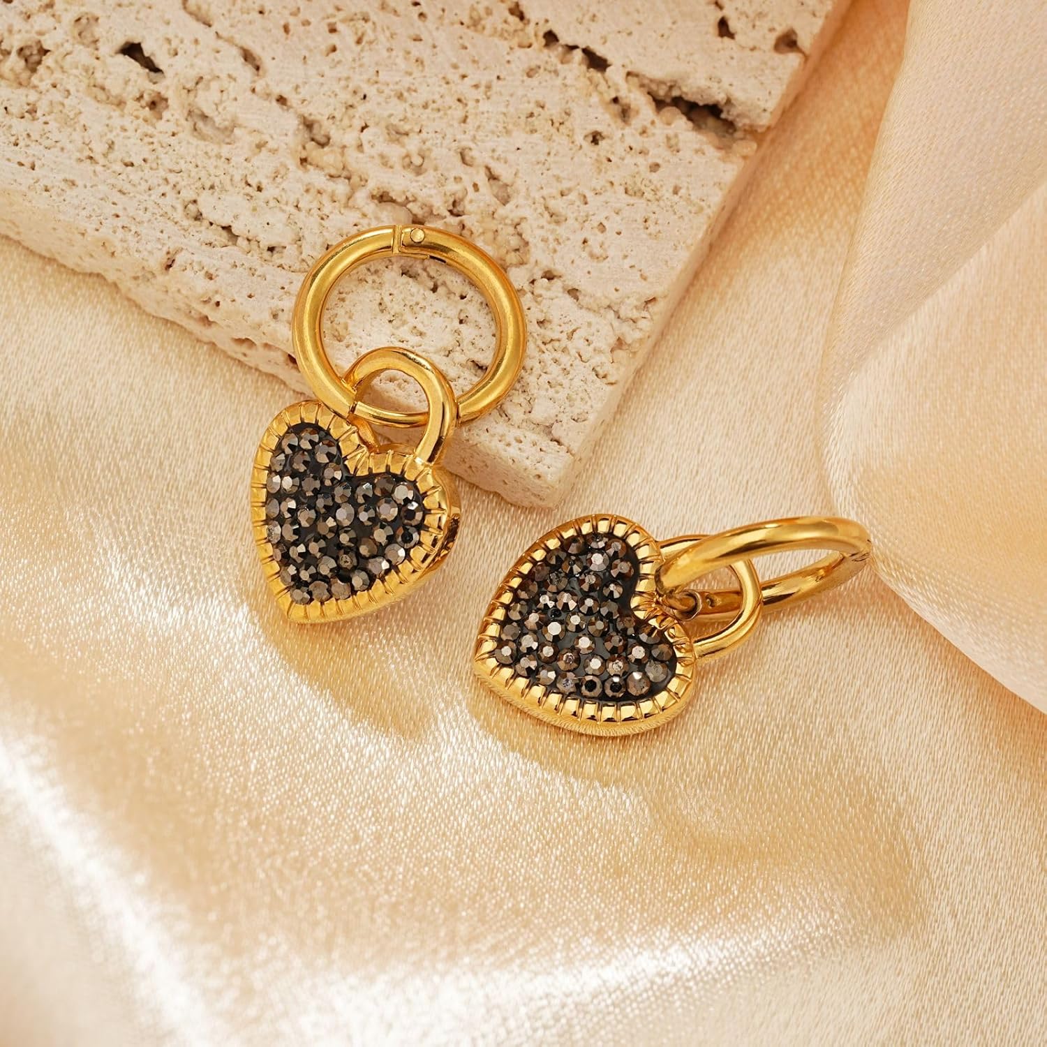 Gold Huggie Hoop Earrings for Women 14K Gold Plated Love Heart Dangle Drop Earrings with Sparkle Cubic Zirconia Hypoallergenic Padlock Jewelry Gifts for Birthday Anniversary Party - Image 2