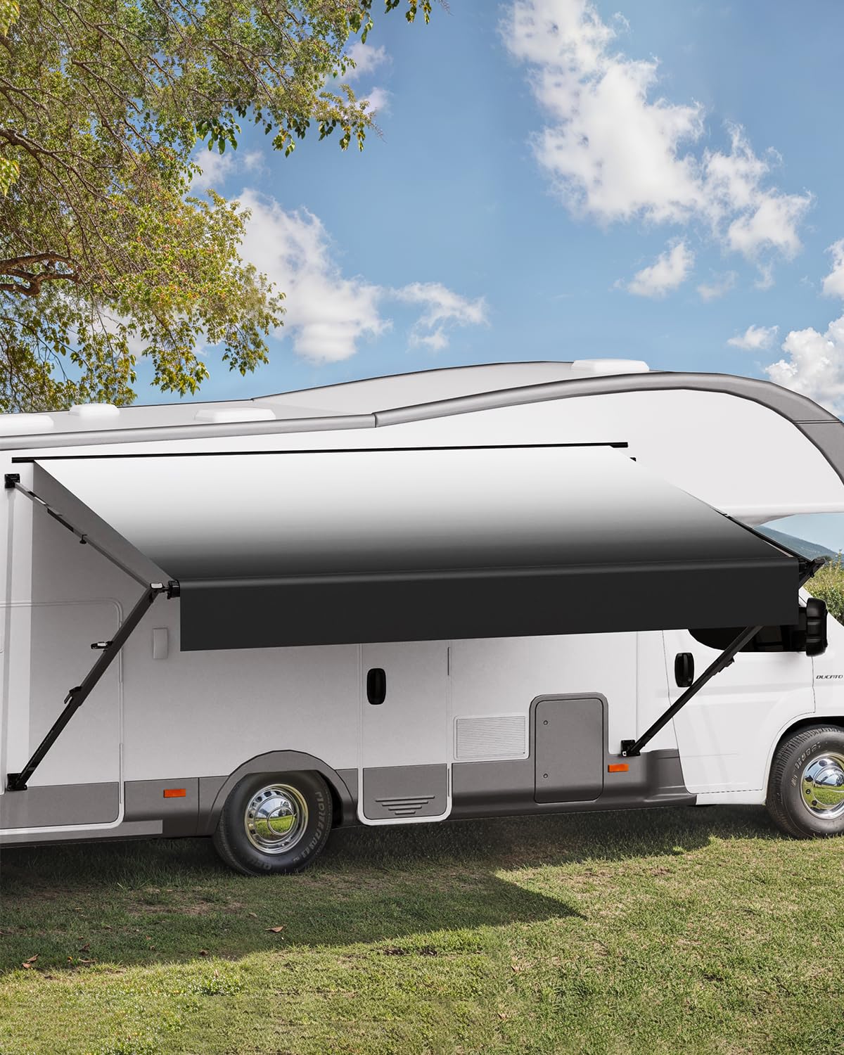 VEVOR Manual RV Awning Complete Kit, 16' Retractable Awning with Aluminum Alloy Frame, Outdoor Trailer Awning, Fit for Most RVs(Black Fade)