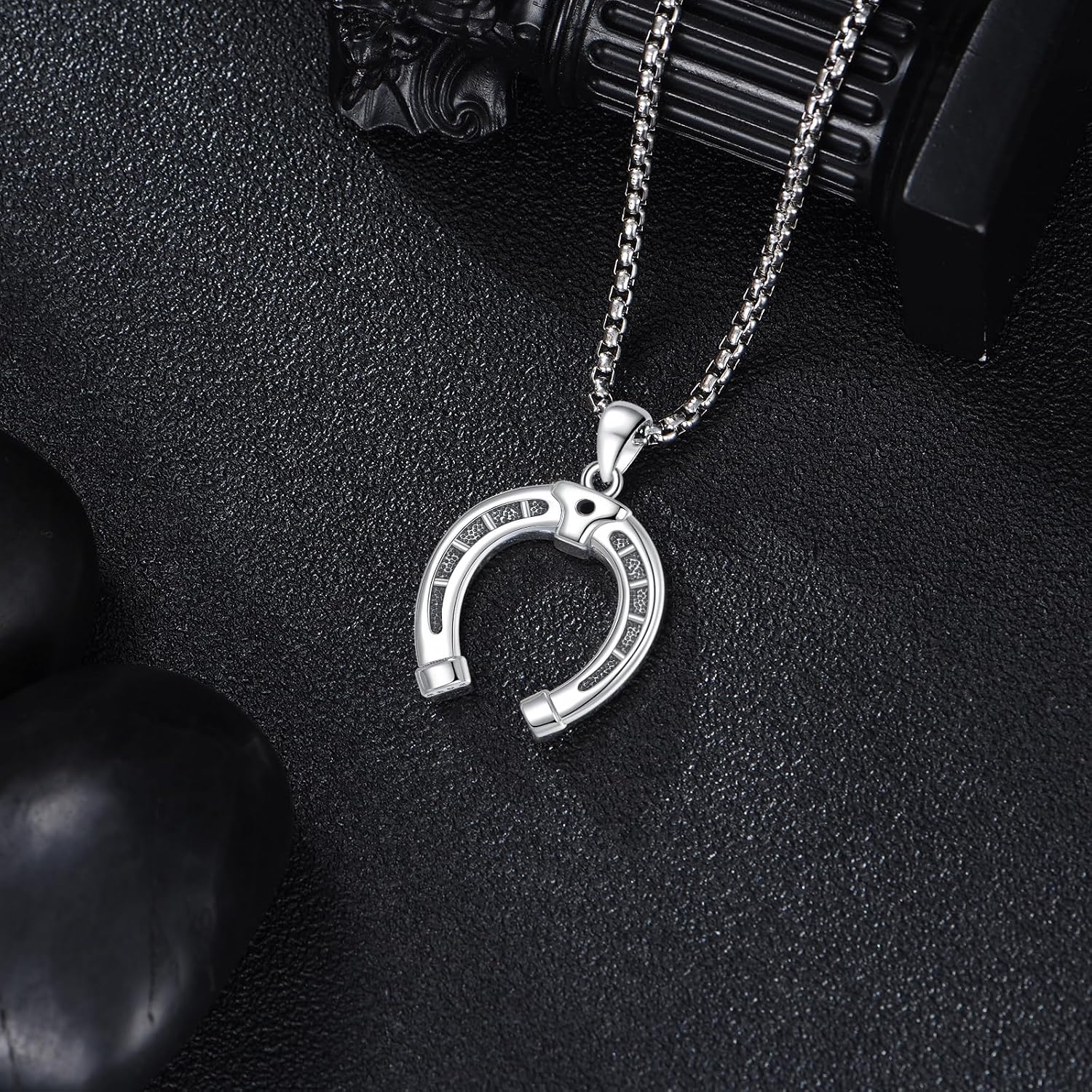 Horseshoe Necklace 925 Sterling Silver Horse Shoes Pendant Necklaces Jewelry for Men, w/Stainless Steel Chain 22'' + 2''