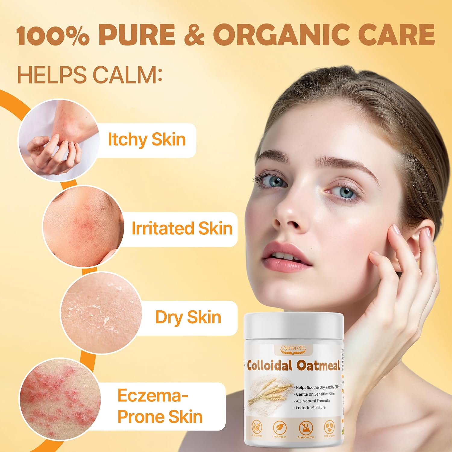 Colloidal Oatmeal–100% Organic Colloidal Oatmeal Powder for Sensitive, Dry,or Eczema-Prone Skin Relief, Fragrance-Free, Gluten-Free–Ideal for ColloidalOatmeal Bath, Lotions, DIY Skincare & Soap Making