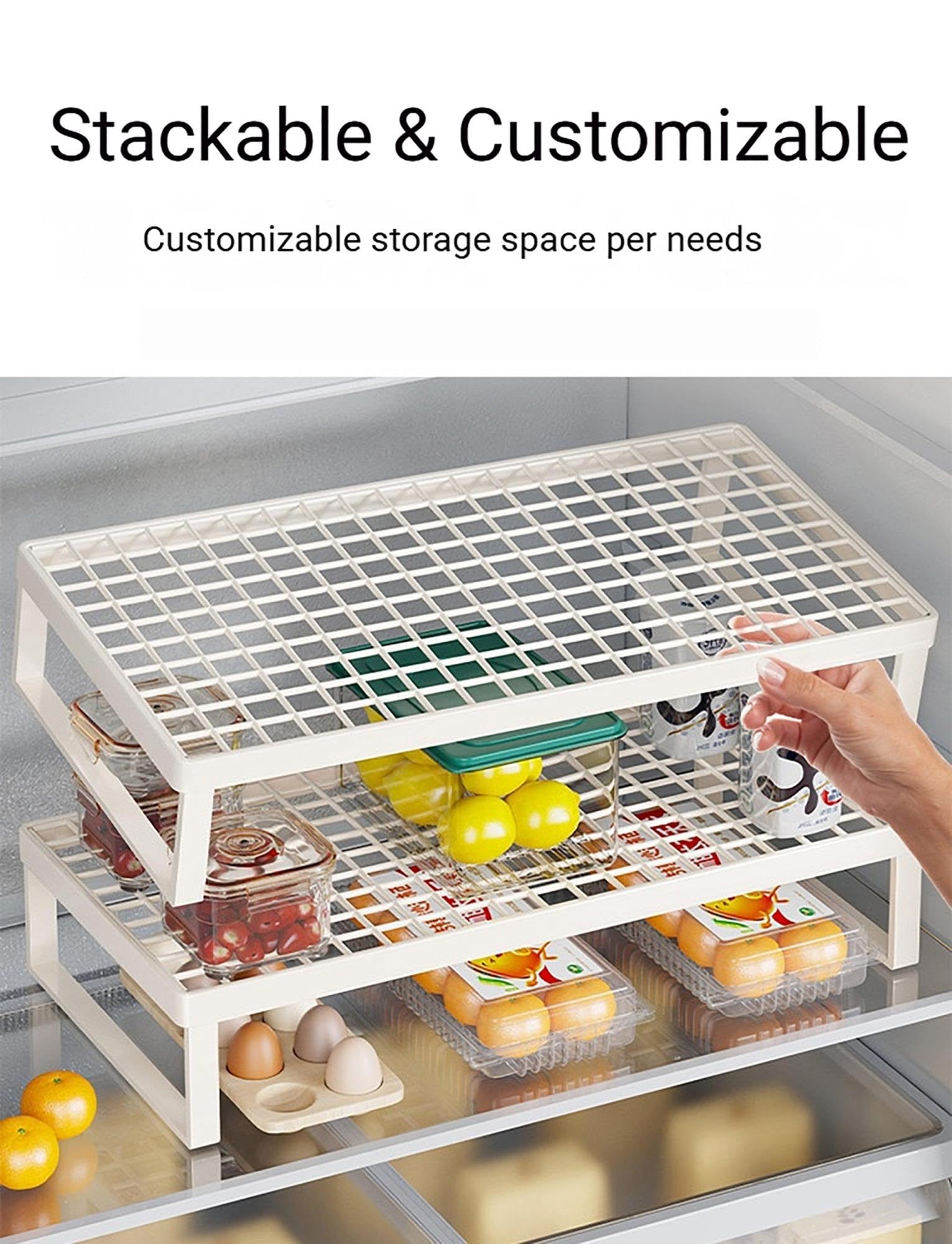 Estante organizador for refrigerador, estante de almacenamiento apilable | Con diseño de rejilla, estante divisor de despensa de alambre for cocina(Natural,50x27x15cm)