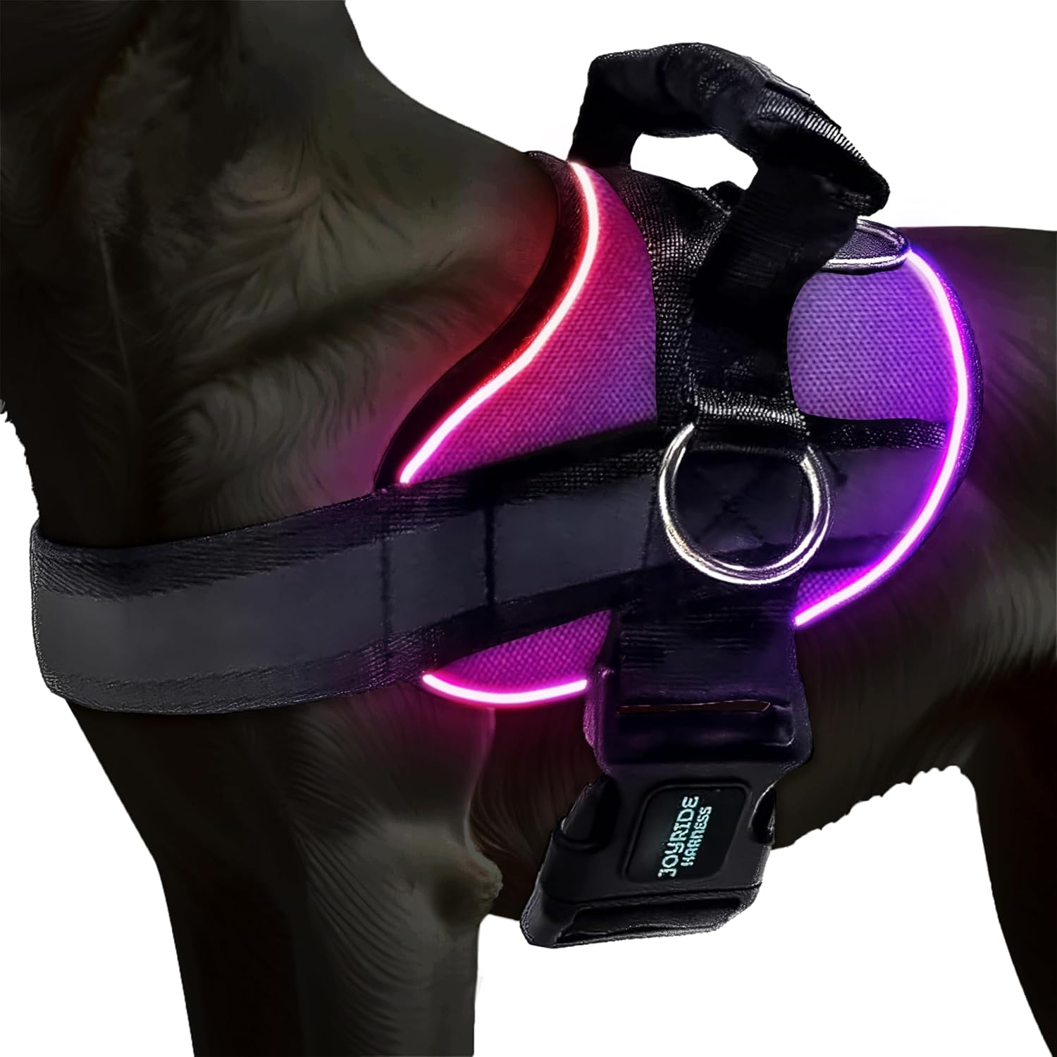 Joyride Harness LED Light Up Dog Harness 2.0 - Patent Pending Design, 3 LED Modes, Vibrant Rechargeable Lighting, Customizable Name Tag Area, and Convenient On/Off Button for Enhanced Pet Safety