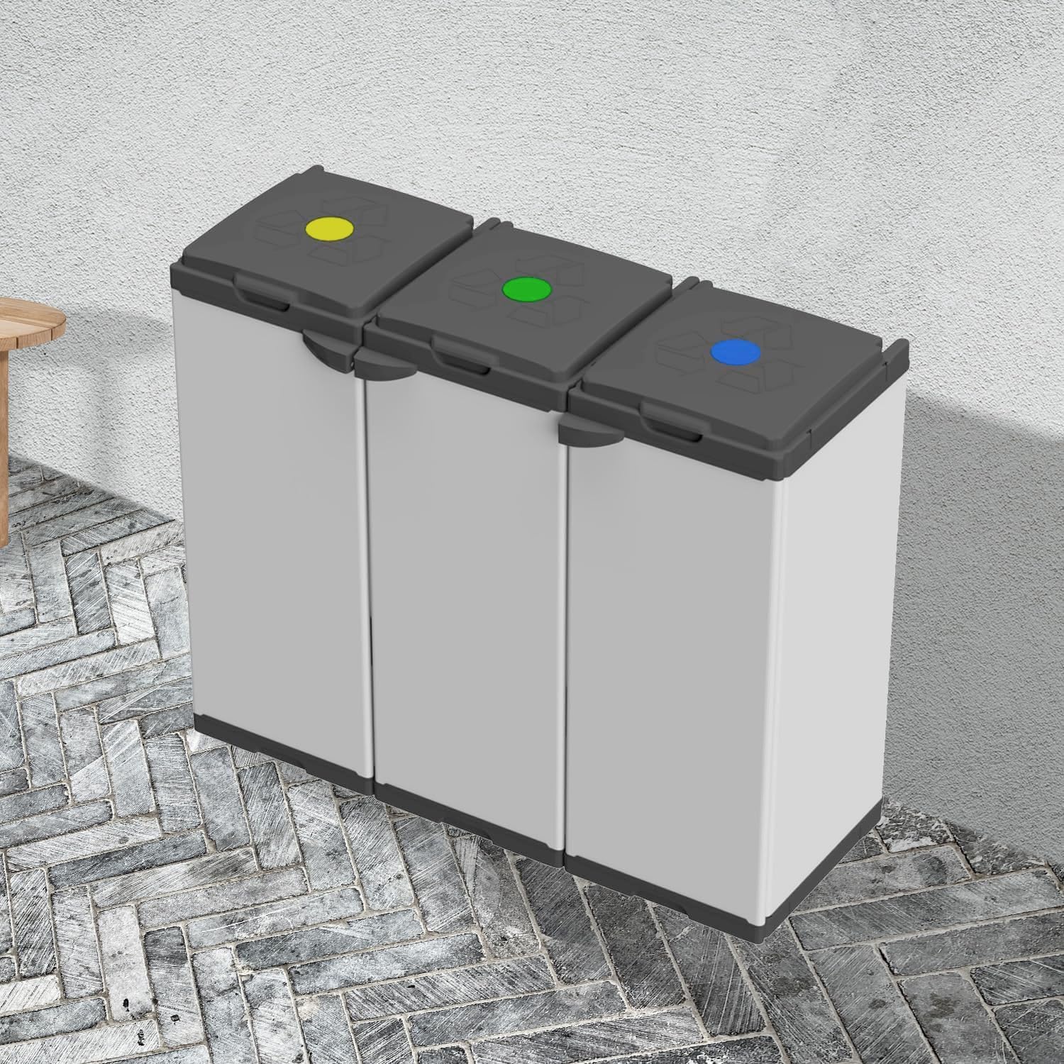 Avilia Mueble cubo de basura con 3 porta bolsas para recogida selectiva – Cubo de basura con capacidad 80/110 l
