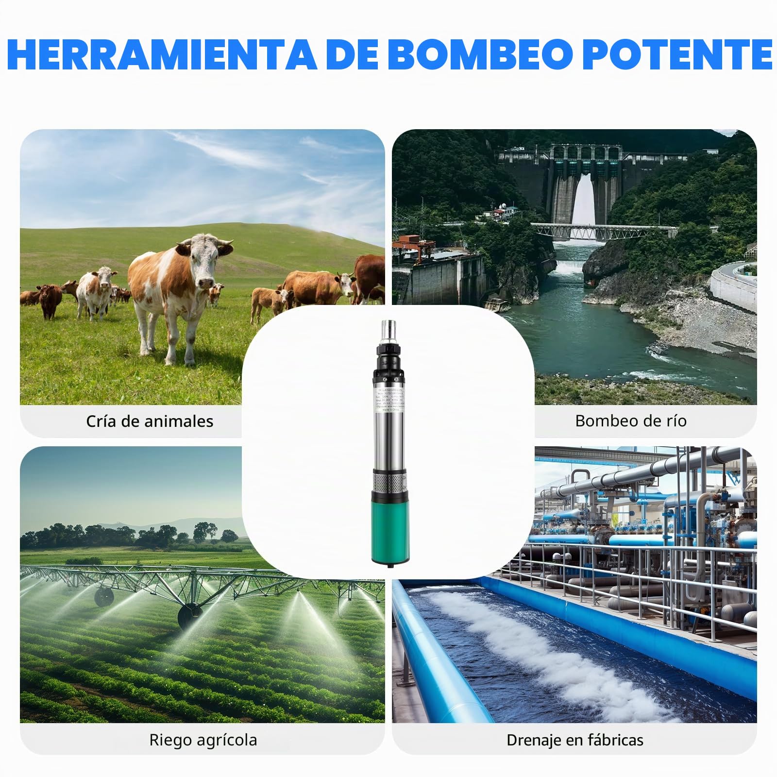 Bomba sumergible para pozos profundos, de acero inoxidable, 320 W, 3000 L/h, caudal de 25 m, IPX8, con filtro de suciedad y cable de conexión de 16 m, energía solar