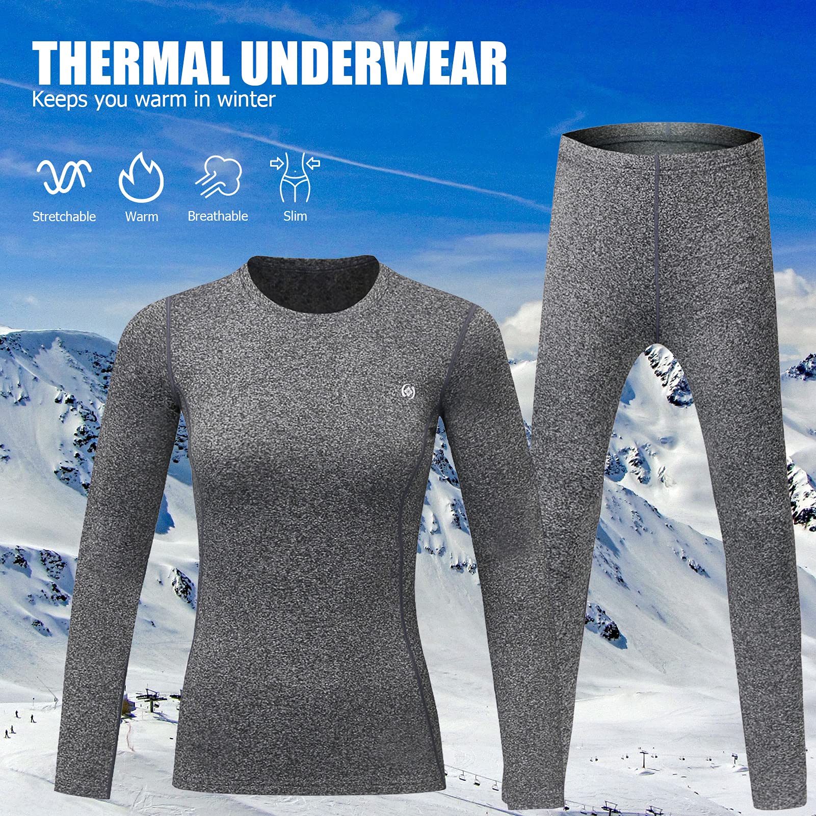 Ensemble de sous-vêtements Thermiques d'hiver 2 pièces pour Femmes, doublé en Polaire, Doux, Confortable, léger, Extensible pour Les activités de Plein air comme la randonnée et